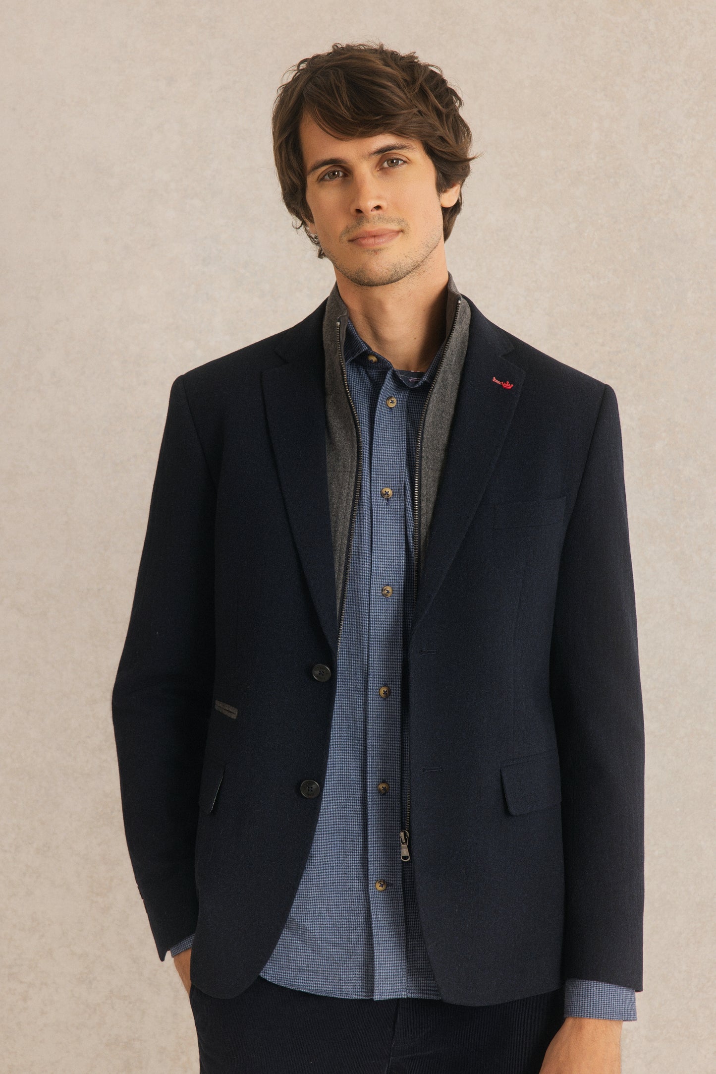 Blazer Ajusté Uni avec Parmenture