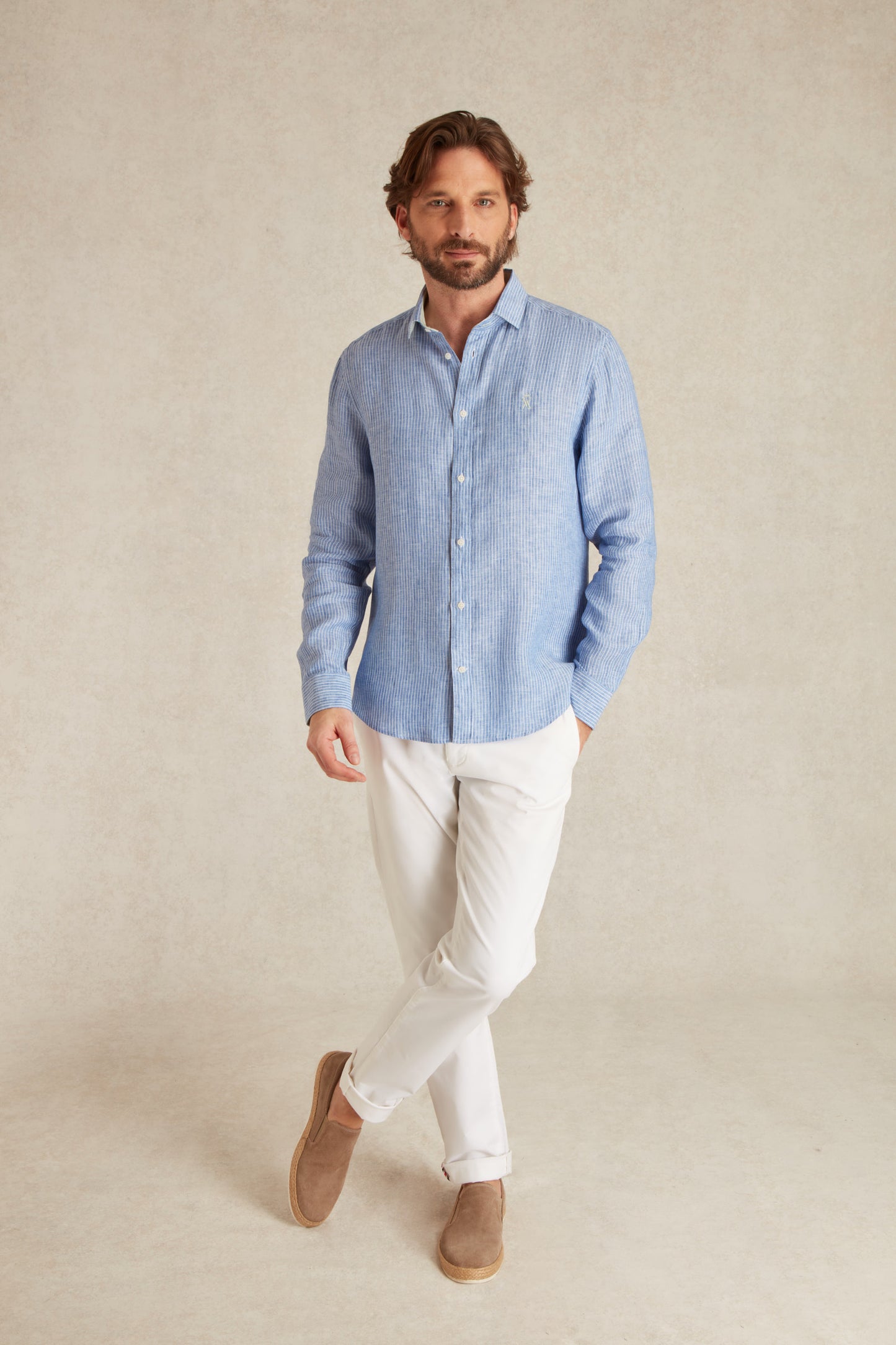 Chemise Slim en Lin à Rayures