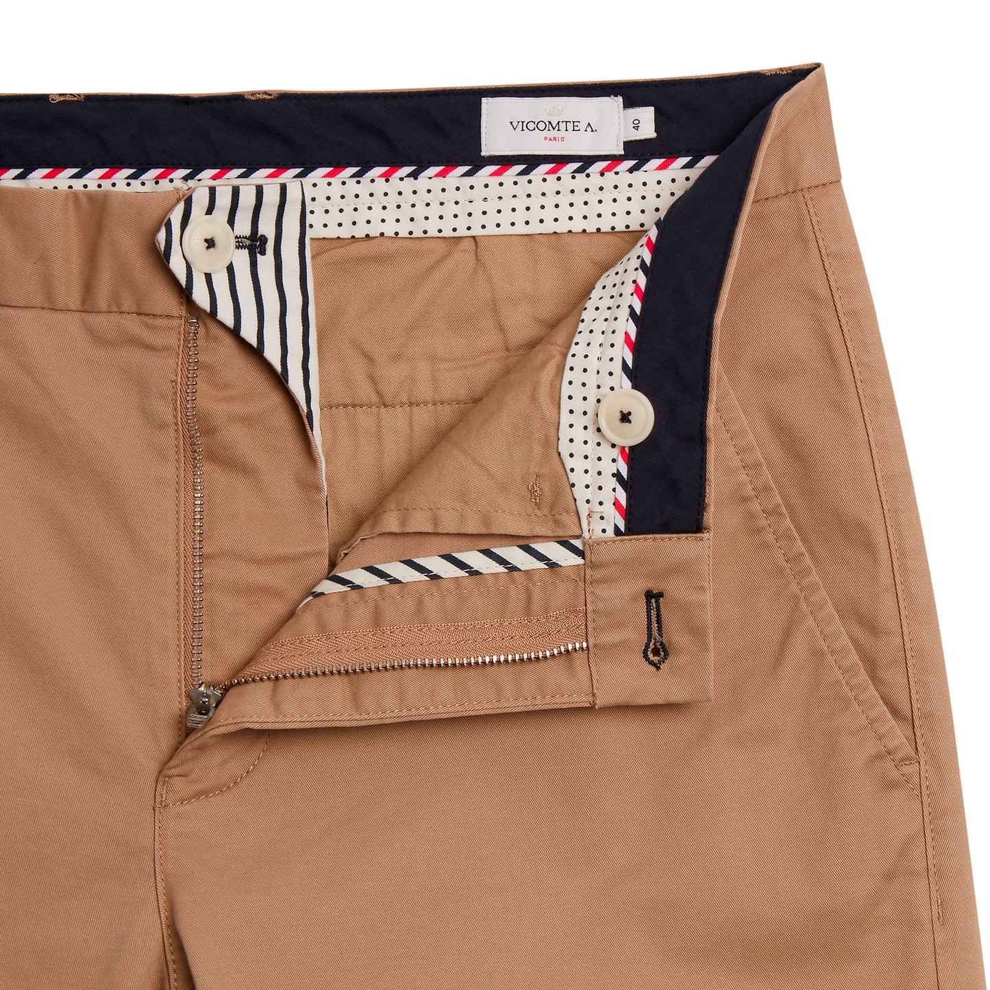 détails chino homme beige foncé vicomte a