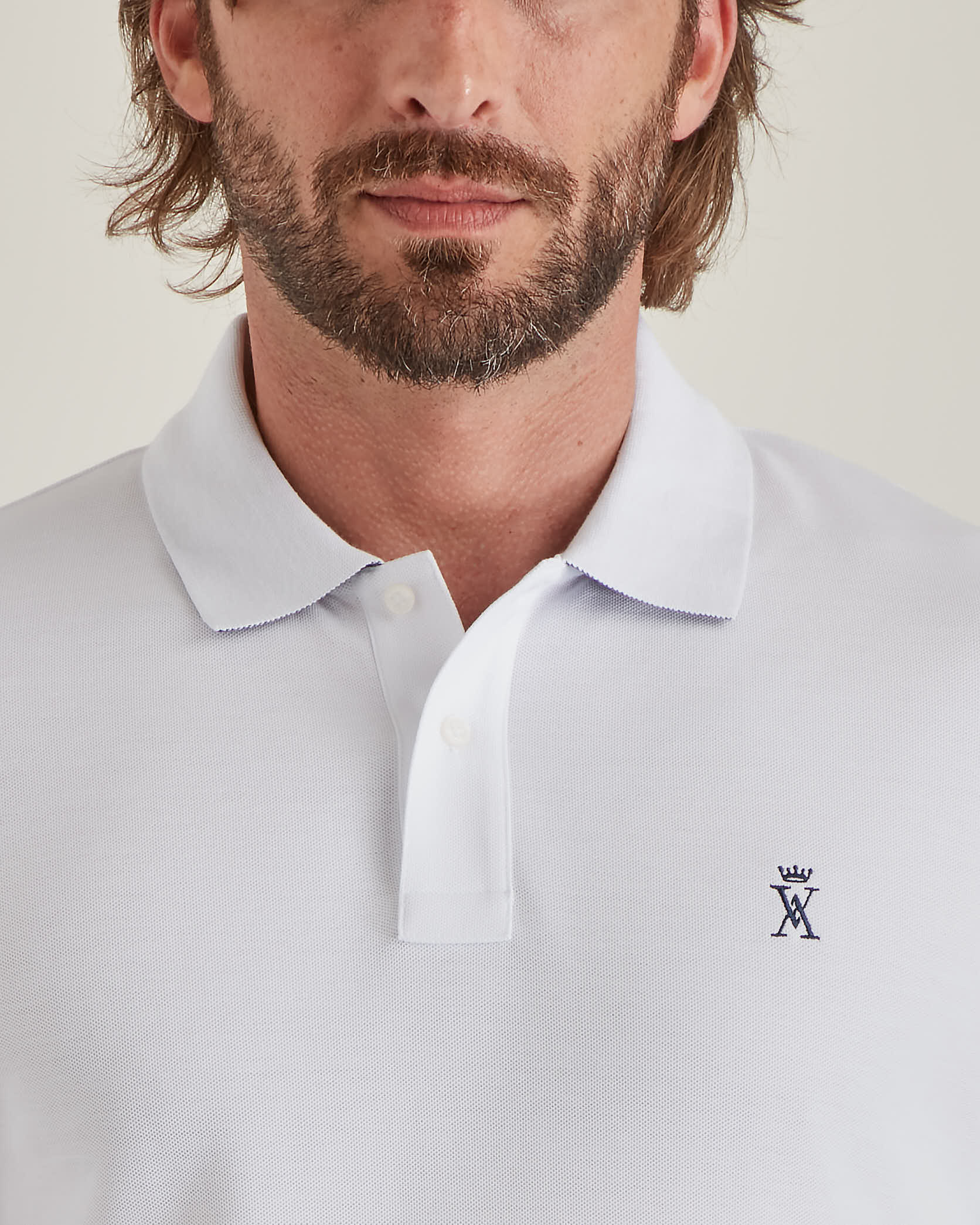 Polo blanc Pablo homme col boutonné coton Pima détail