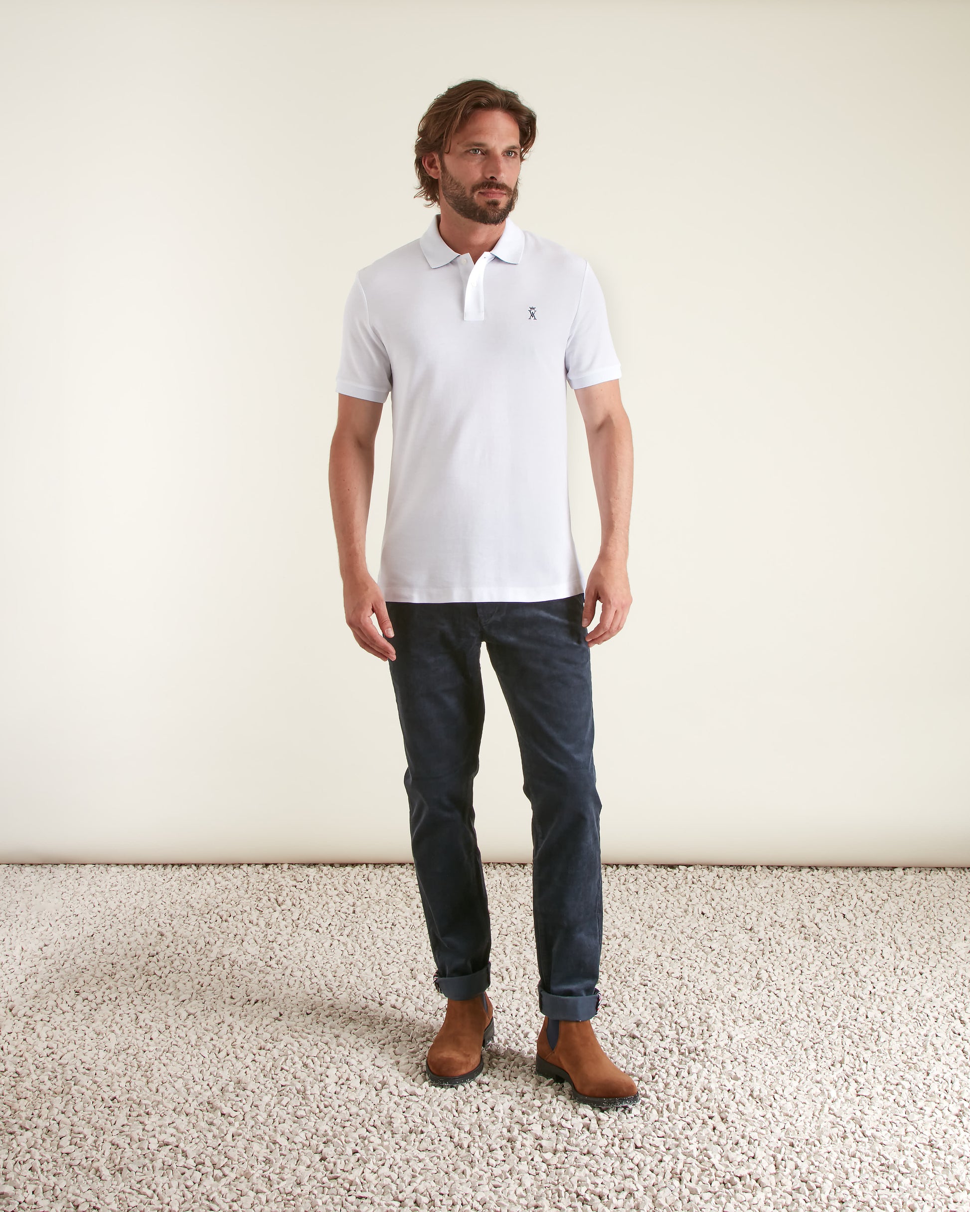 Polo homme Pablo blanc coton Pima 100% Vicomte A Porté avec jeans