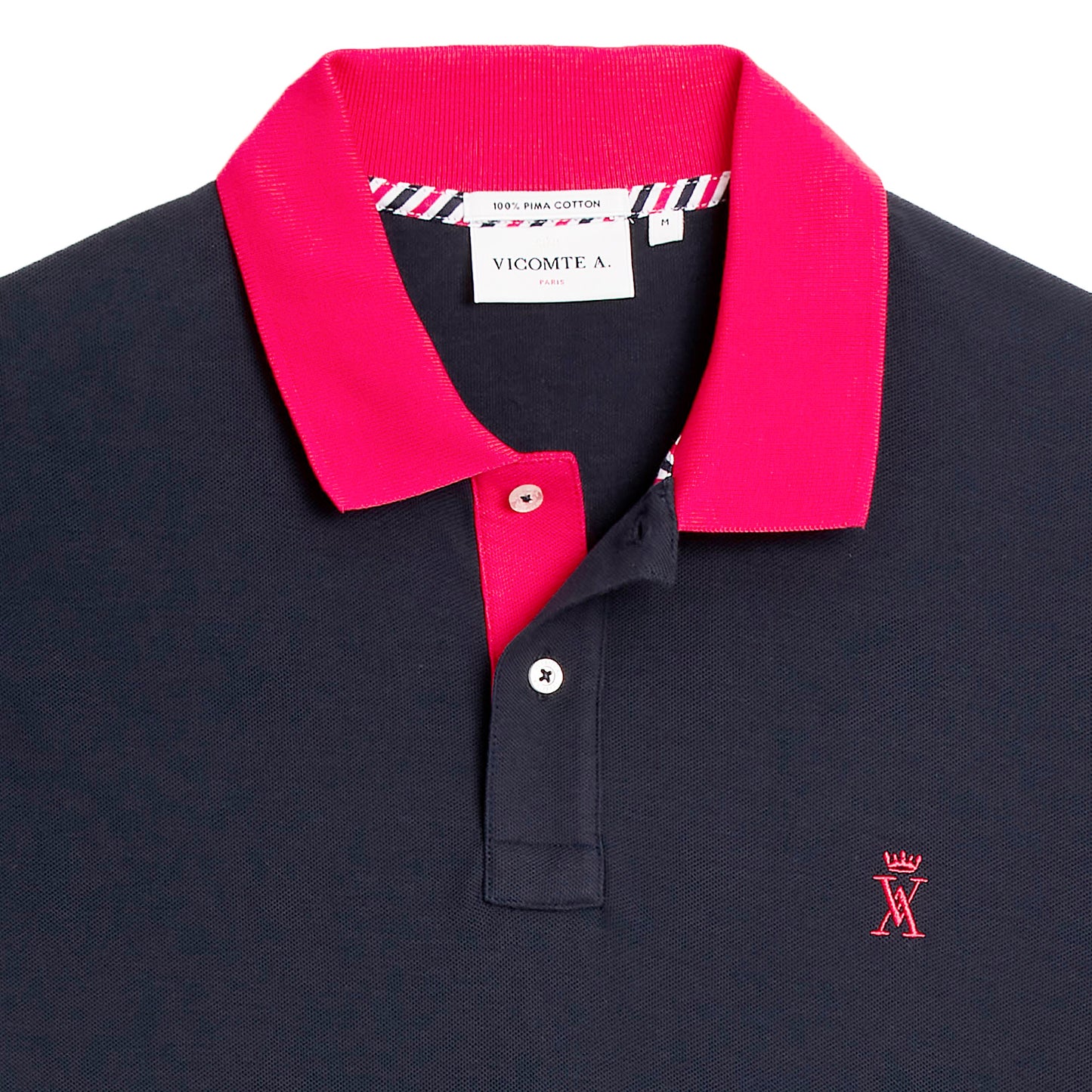détail du polo Perry bleu marine homme classique coton Pima Vicomte A