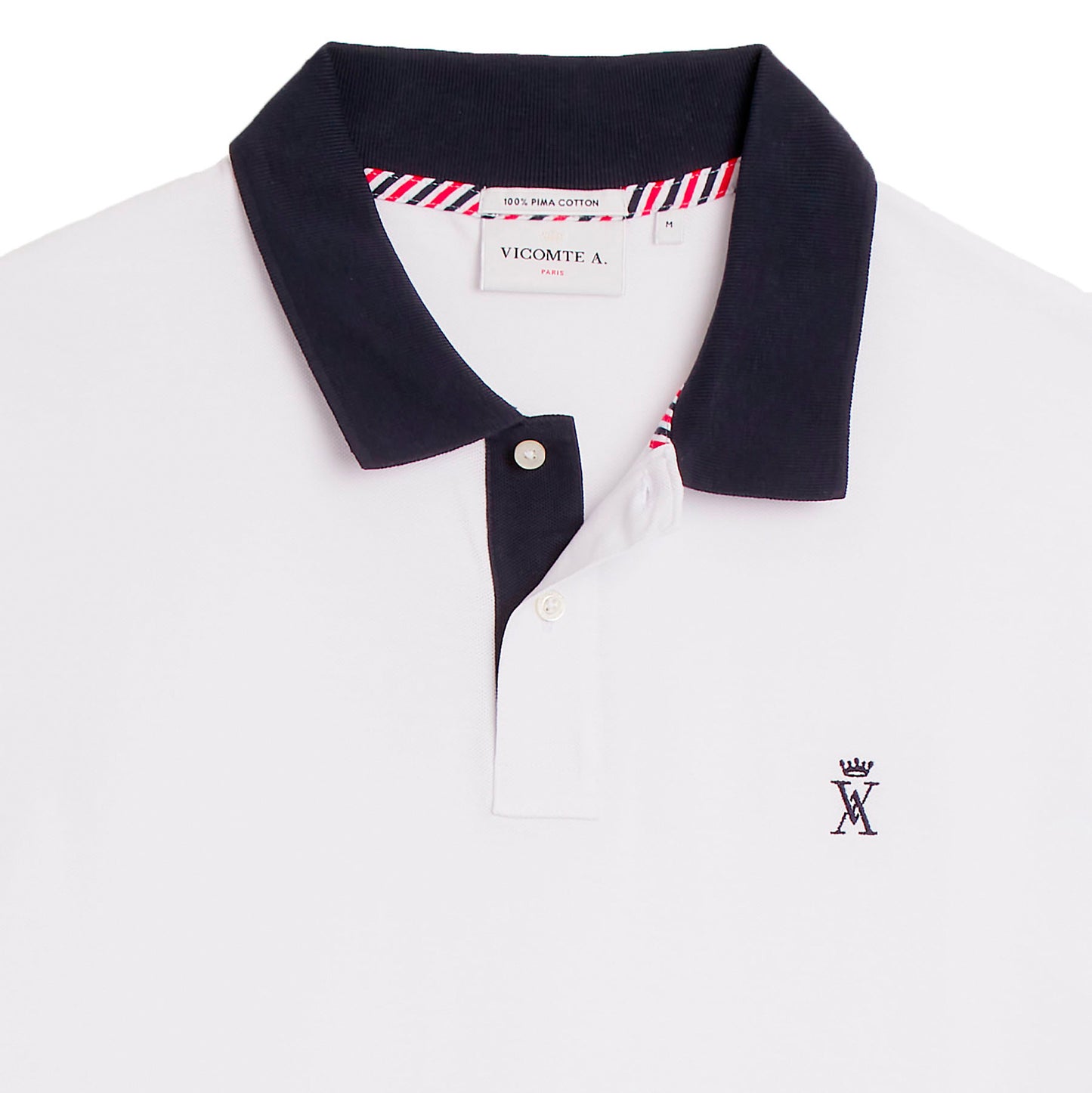 détails Polo homme blanc à manches courtes Vicomte A.
