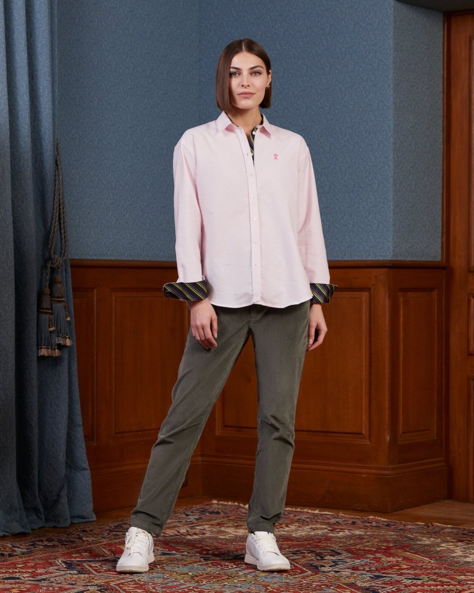 Chemise CELENA regular en coton à rayures - Rose - Vicomte A