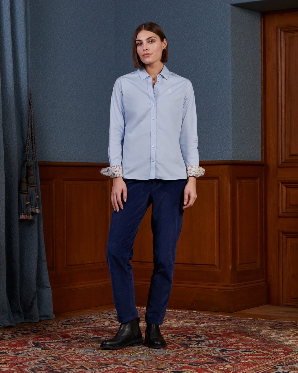 Chemise CELINE Slim en coton uni - Bleu ciel - Vicomte A