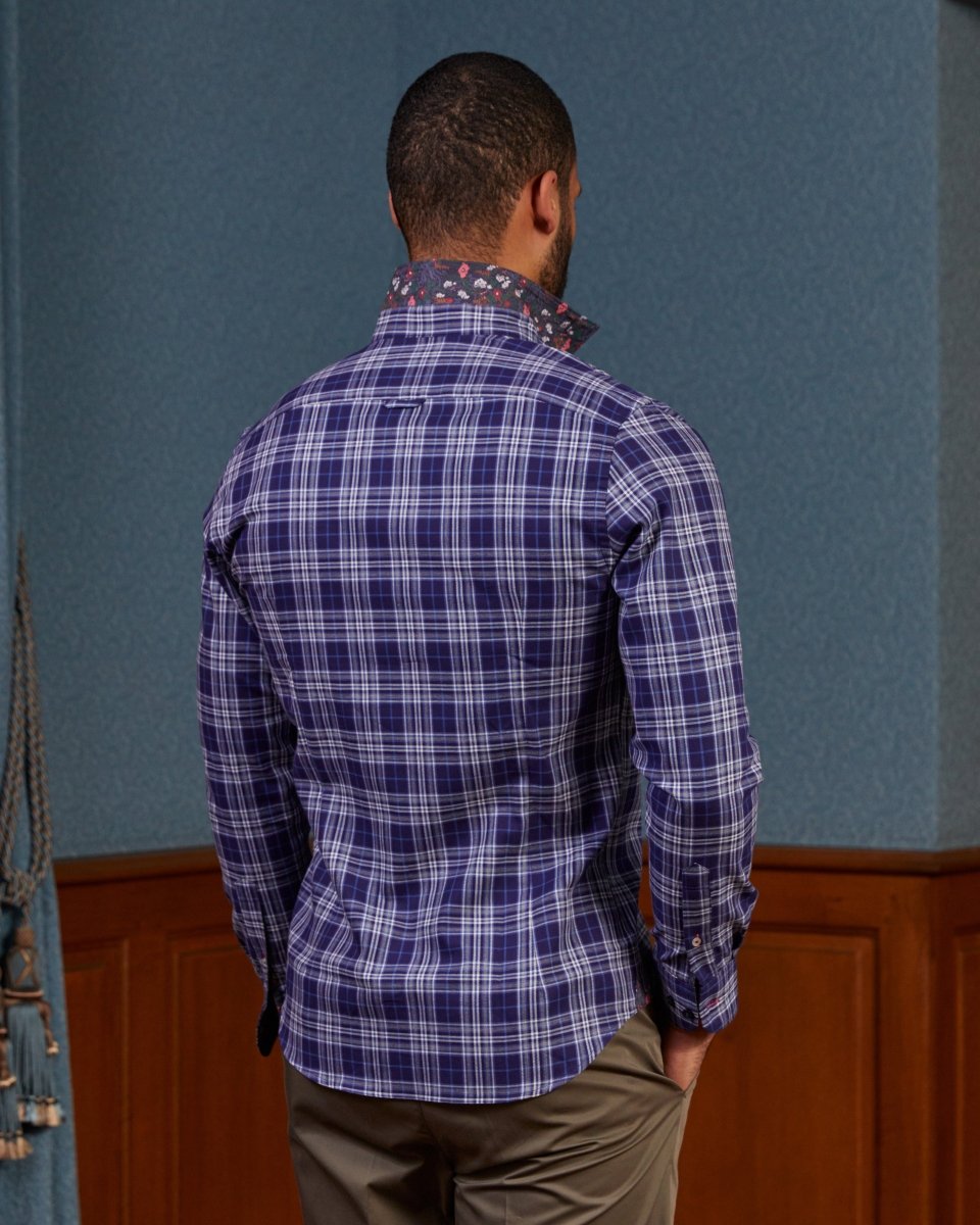 Chemise CIRIL slim 100% coton en tartan - Bleu nuit - Vicomte A