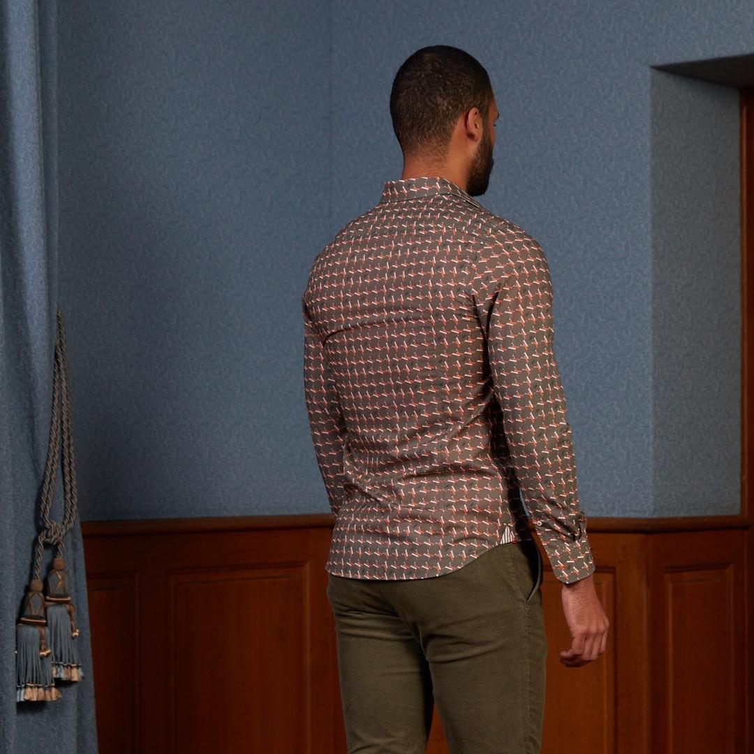 Chemise CLOVIS slim 100% coton à imprimé monograme - Khaki - Vicomte A