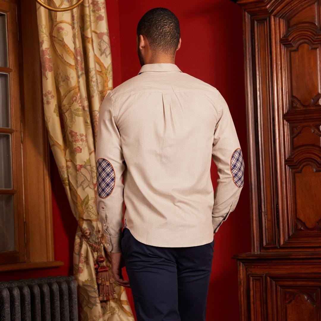 Chemise COLIN regular 100% coton en flanelle - Beige - Vicomte A