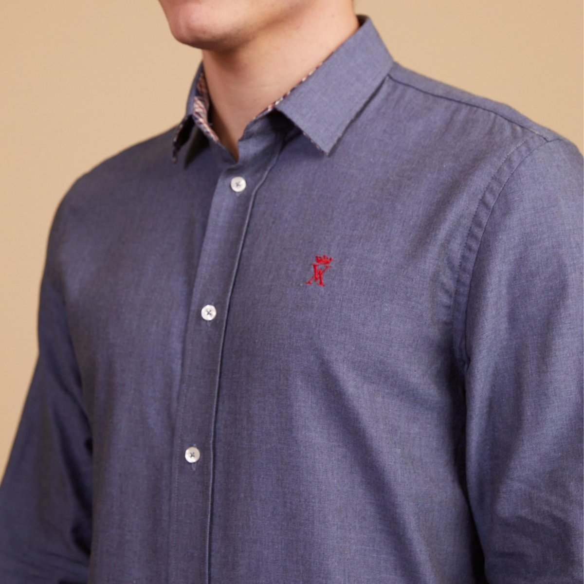 Chemise COLIN regular 100% coton en flanelle - Bleu - Vicomte A