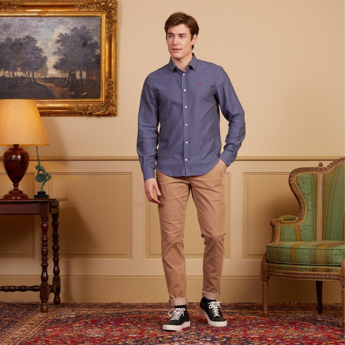 Chemise COLIN regular 100% coton en flanelle - Bleu - Vicomte A