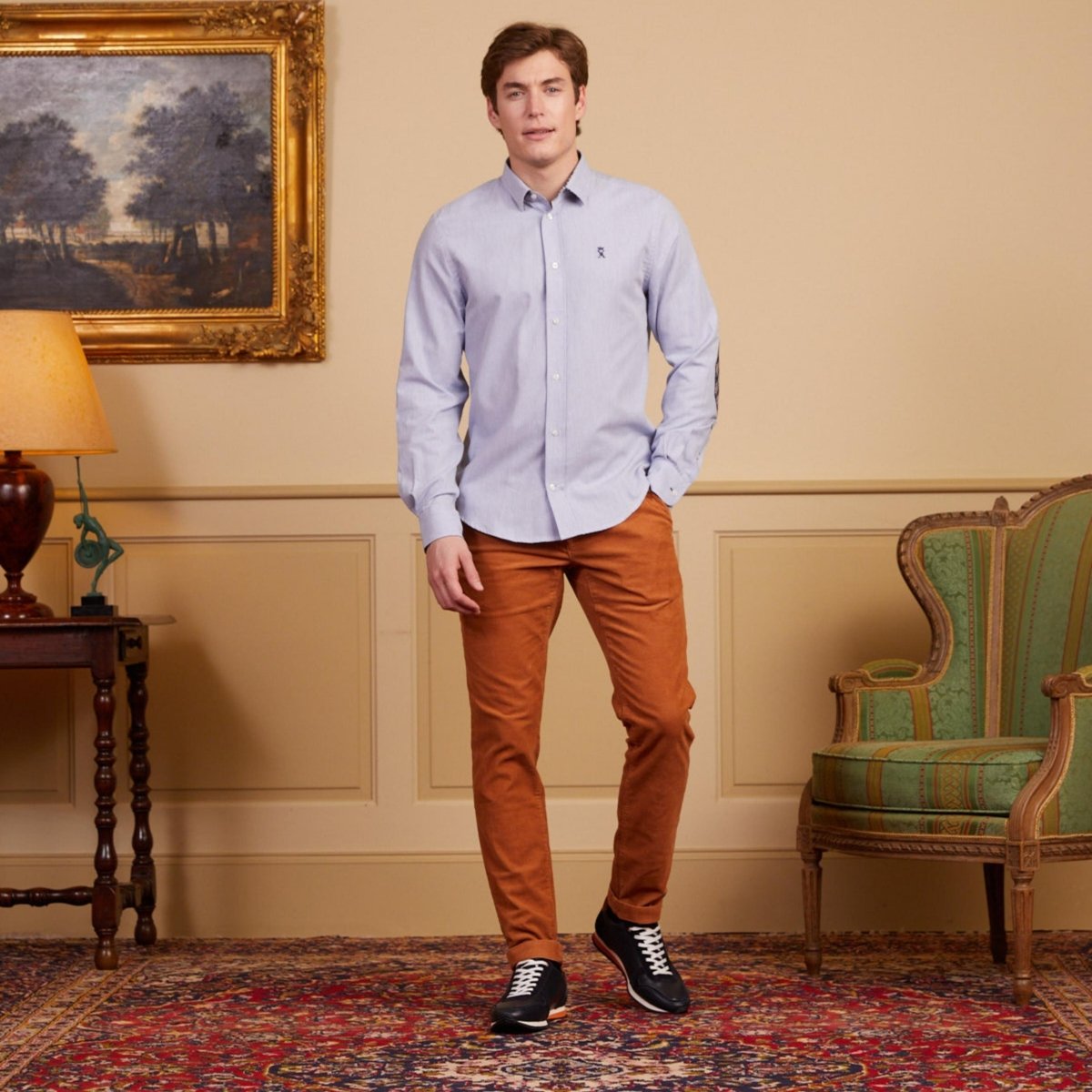 Chemise COLIN regular 100% coton en flanelle - Bleu ciel - Vicomte A