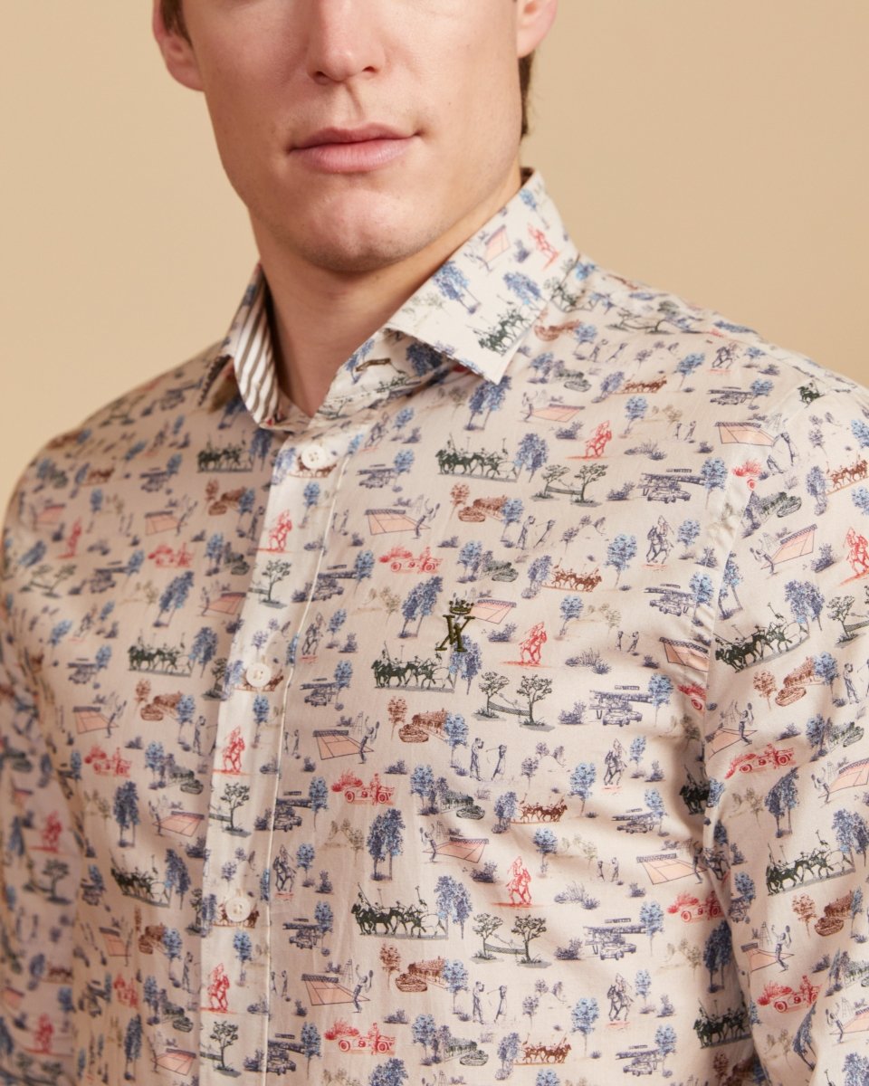 Chemise CONRAD regular 100% imprimé « toile de jouy » - Ivoire - Vicomte A