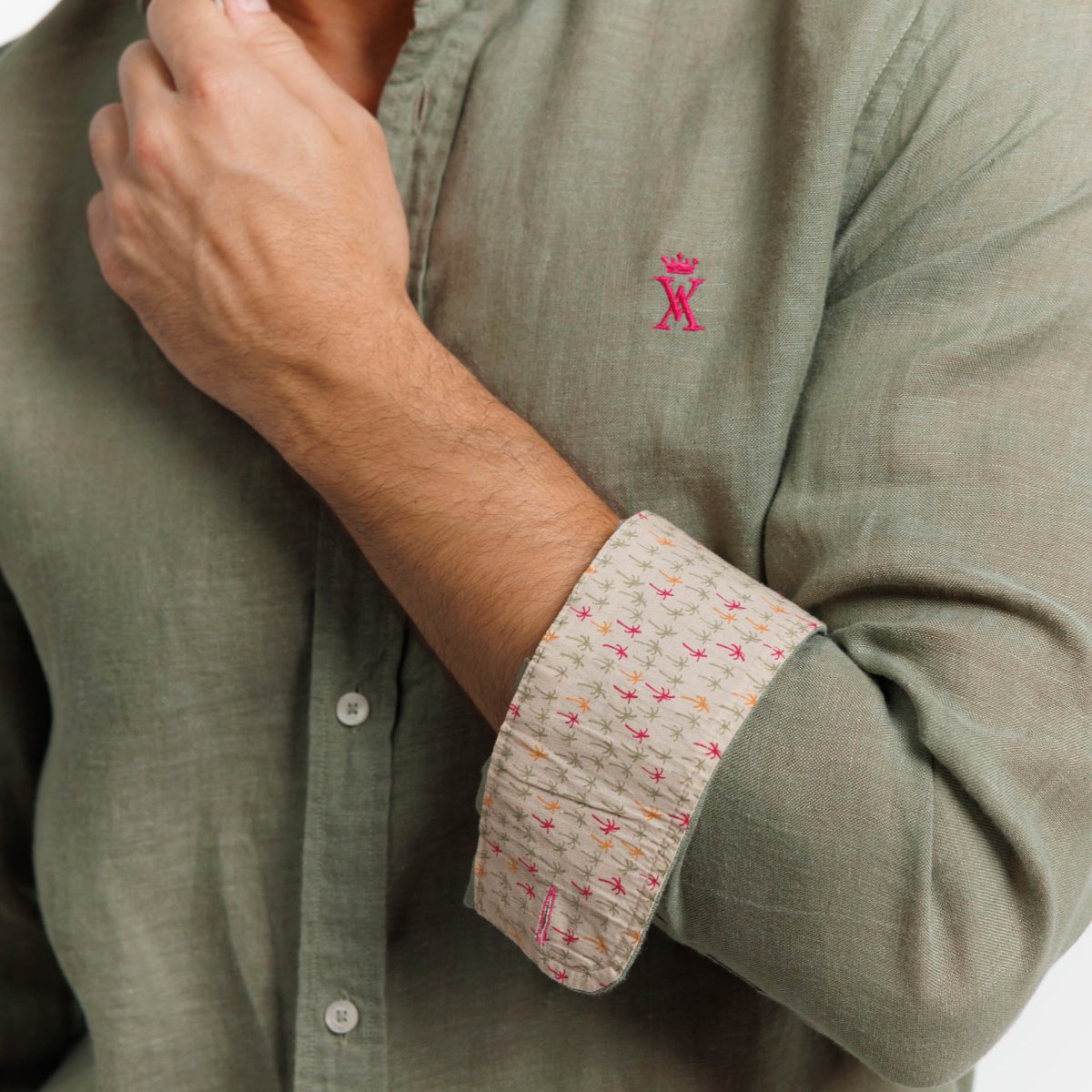 Chemise Slim CLAY1 100% Lin Uni - Khaki - Vicomte A