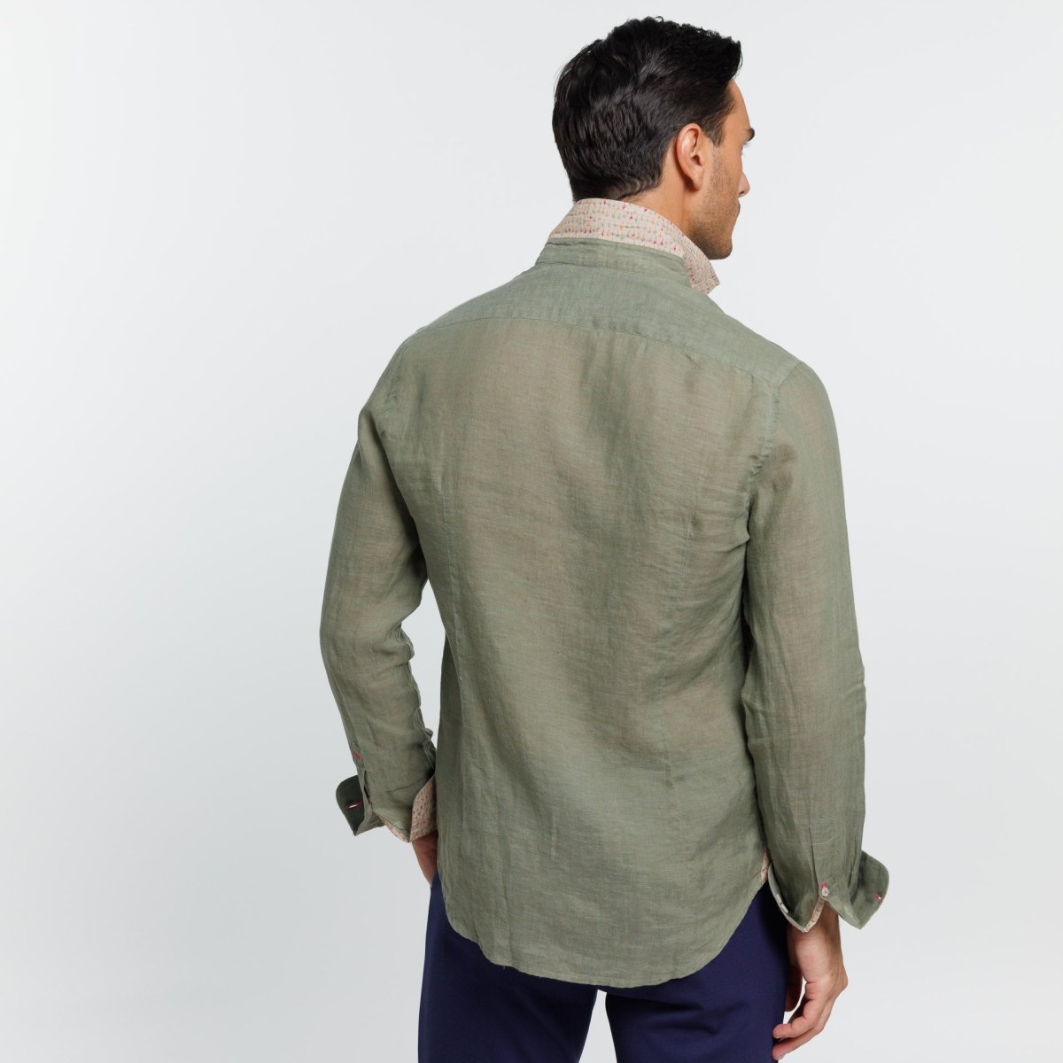 Chemise Slim CLAY1 100% Lin Uni - Khaki - Vicomte A