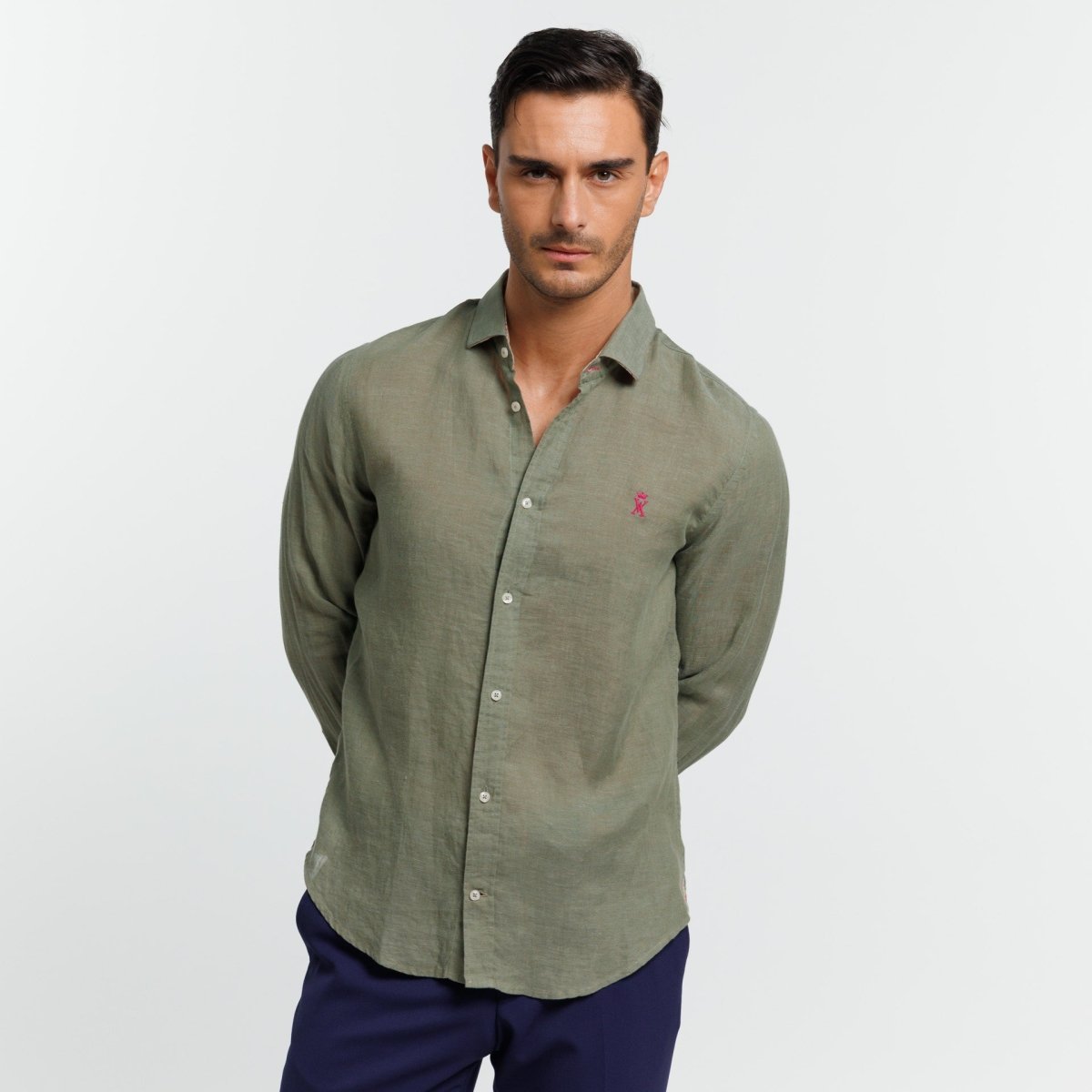 Chemise Slim CLAY1 100% Lin Uni - Khaki - Vicomte A