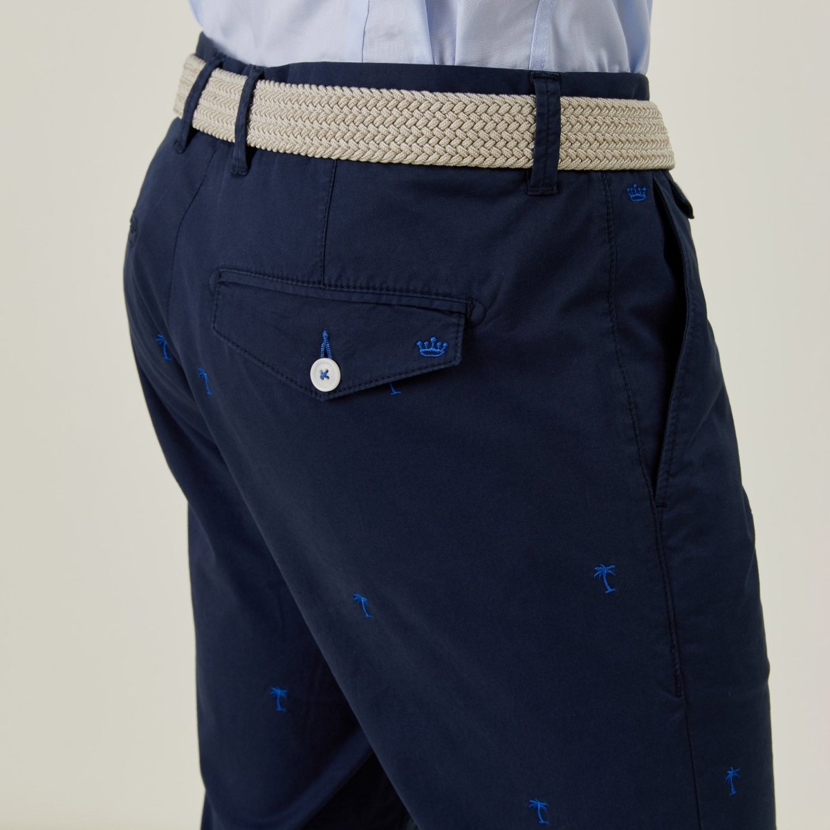 Pantalon Chino LANCELOT en Coton Brodé - Bleu marine - Vicomte A