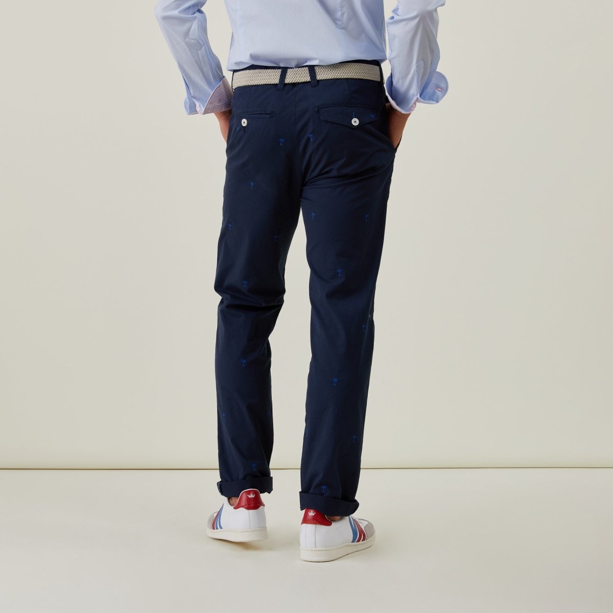 Pantalon Chino LANCELOT en Coton Brodé - Bleu marine - Vicomte A