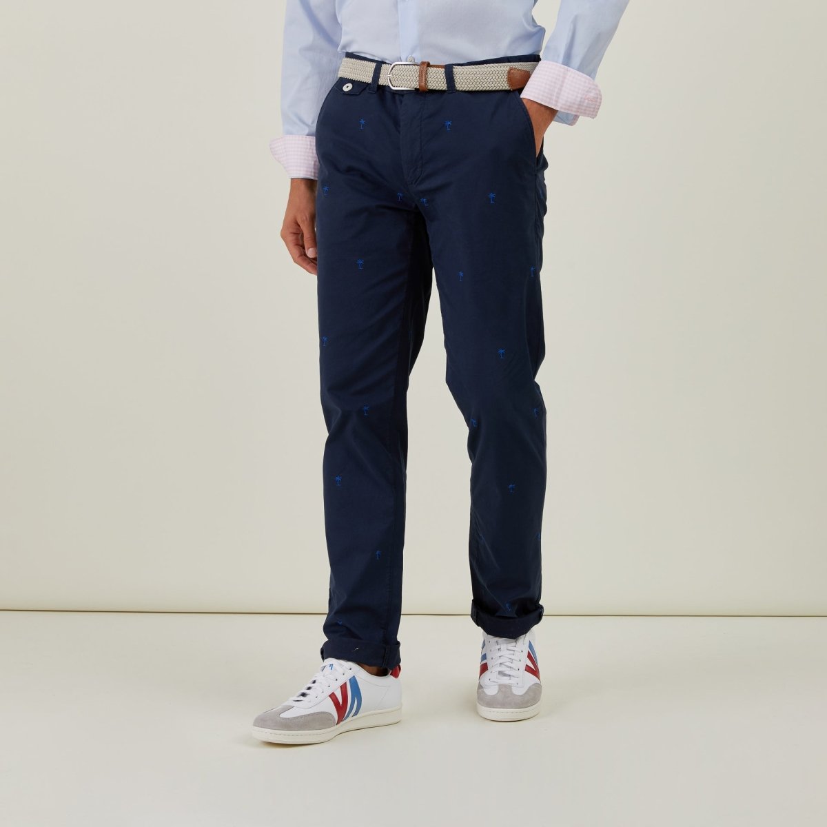 Pantalon Chino LANCELOT en Coton Brodé - Bleu marine - Vicomte A