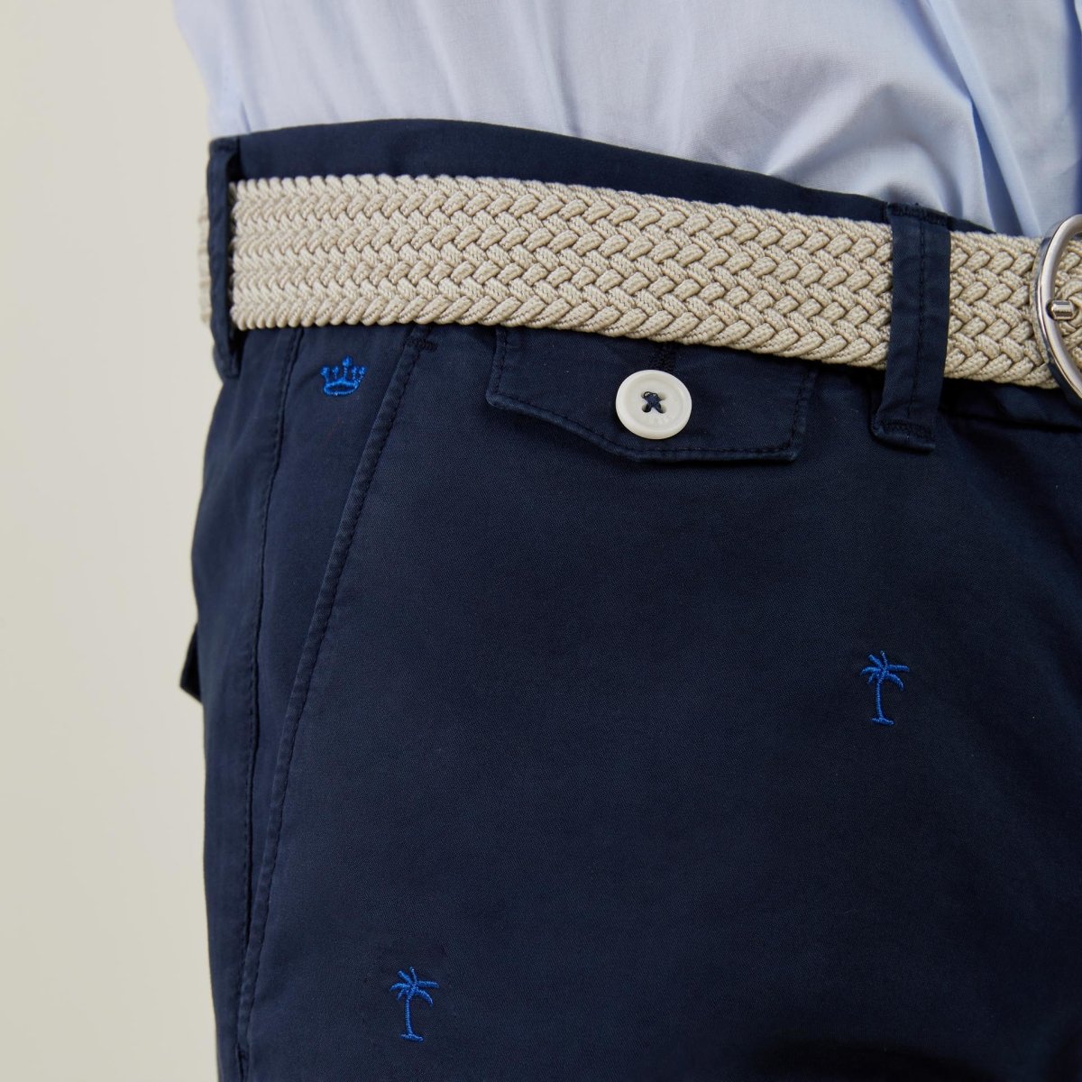 Pantalon Chino LANCELOT en Coton Brodé - Bleu marine - Vicomte A