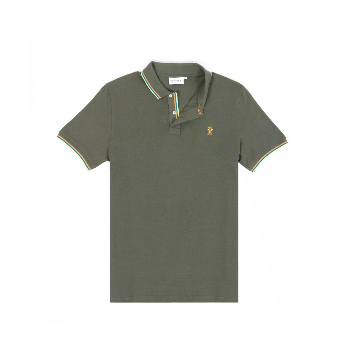 Polo PHUOC uni 100% coton piqué avec détails fluo - Khaki - Vicomte A