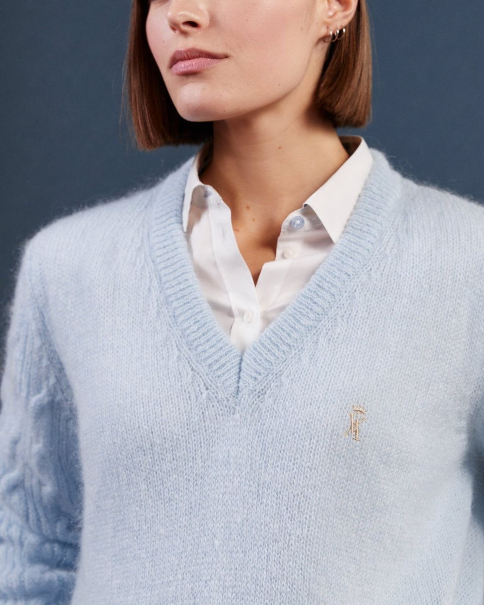 Pull KRISTELLE en mohair uni - Bleu ciel - Vicomte A
