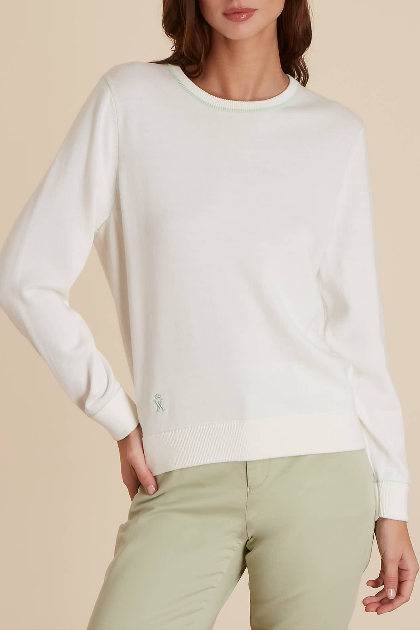 Pull Col Rond à Détails Contrasté