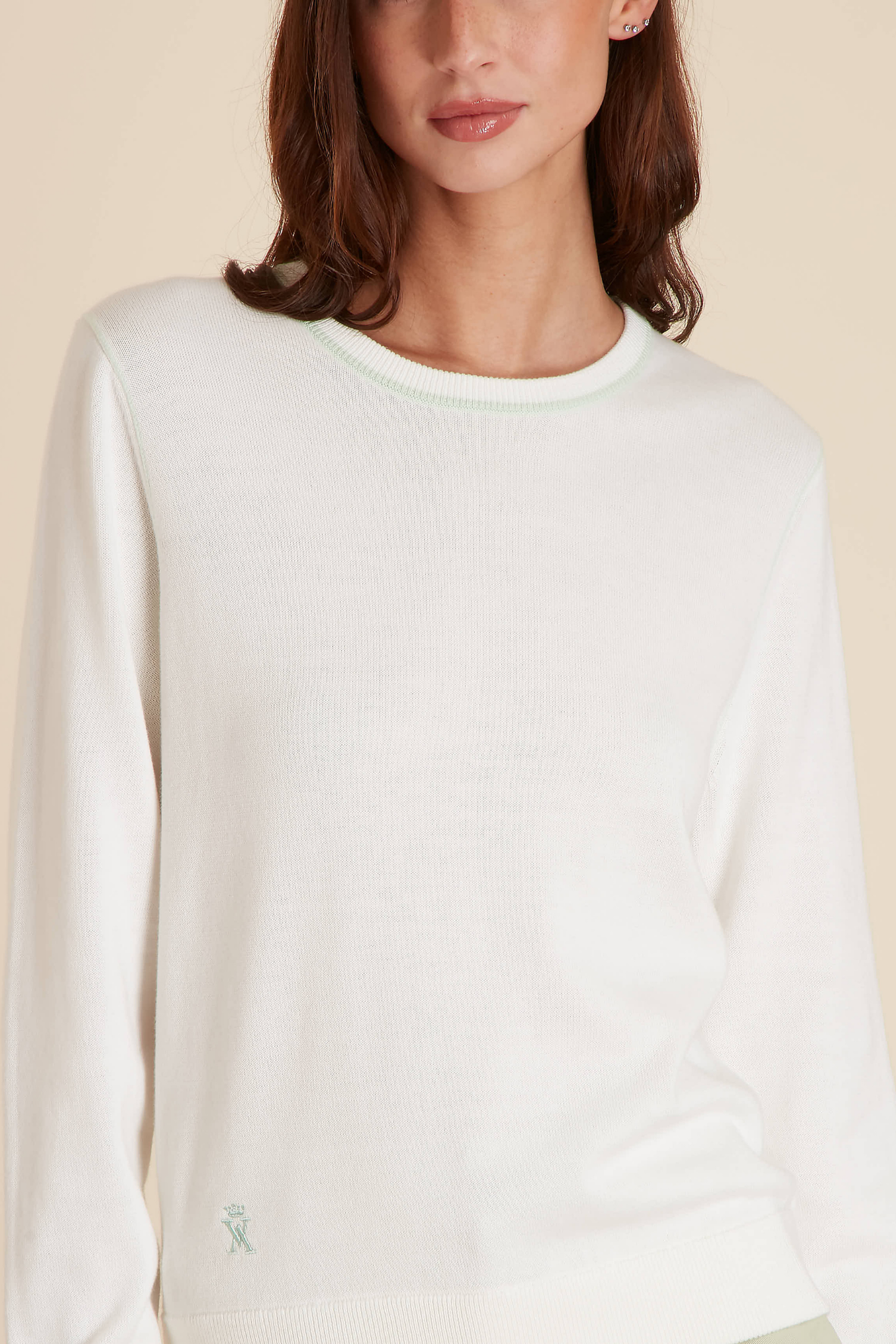 Pull Col Rond à Détails Contrasté