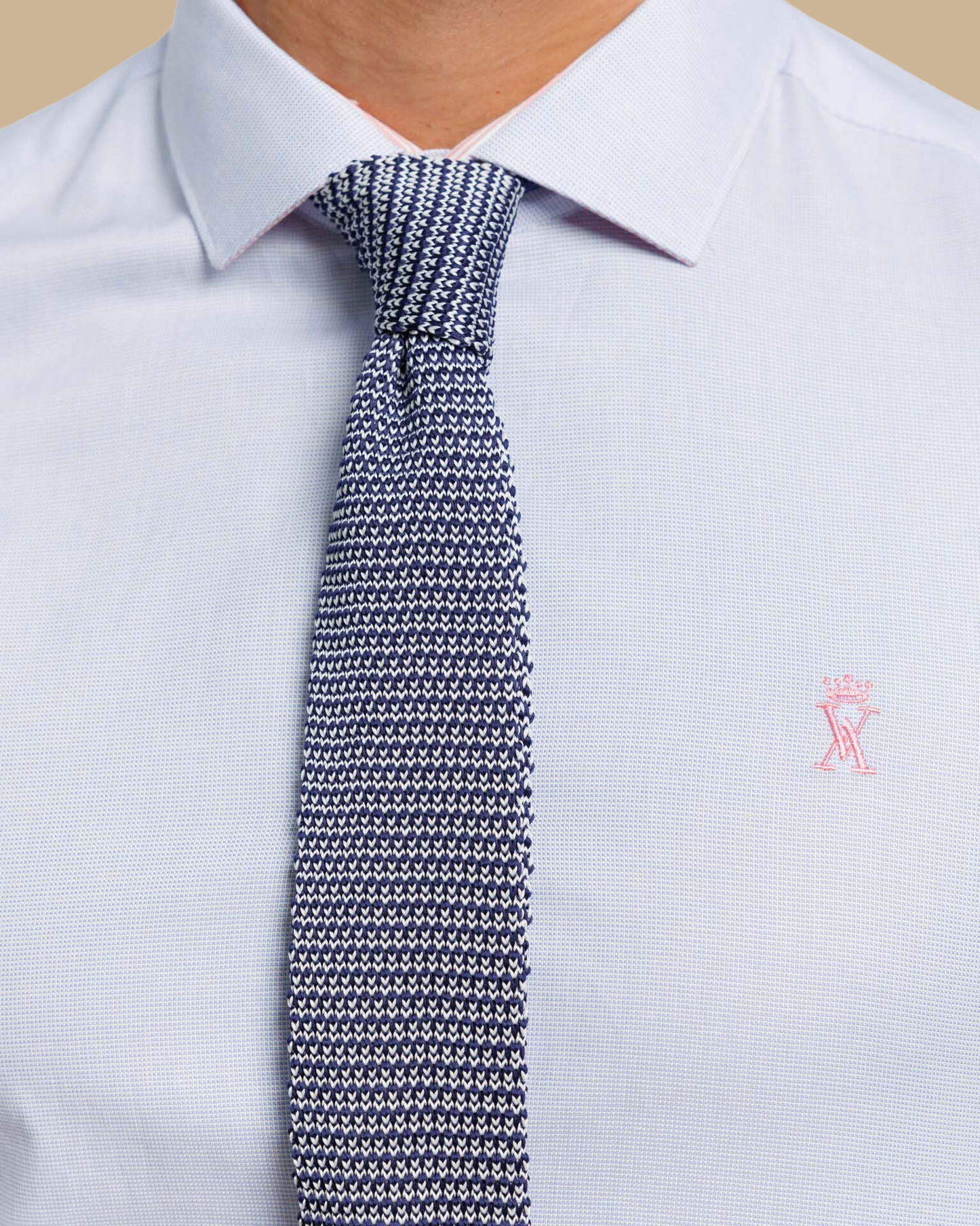 ADEL Knitted Striped Tie - Blue and White
