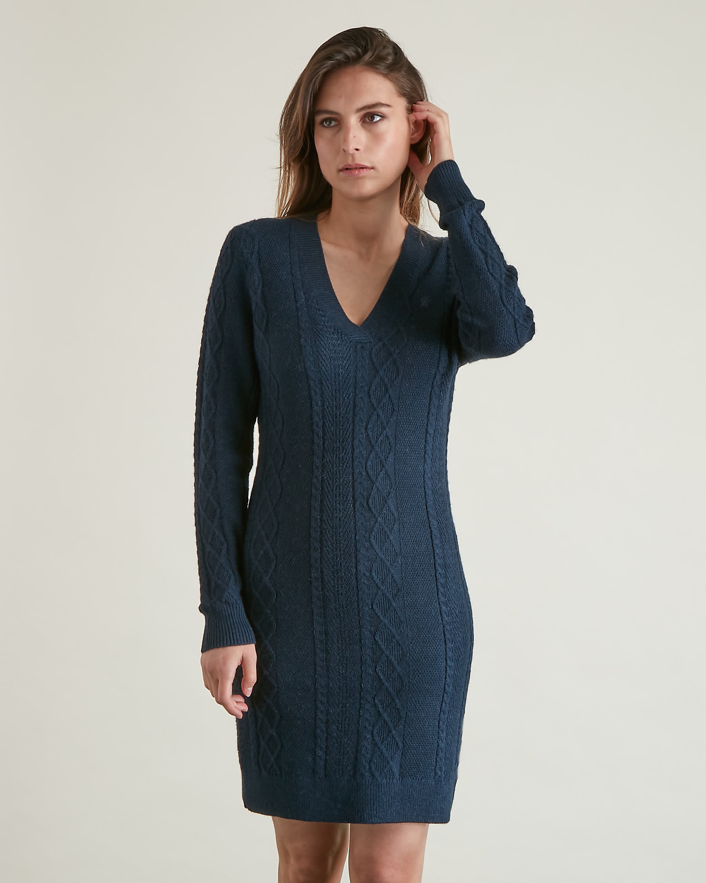 Robe Midi a Manches Longues Bleu marine Femme Vicomte A