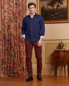 CLOVIS slim shirt 100% cotton with micro polka dots - Navy blue