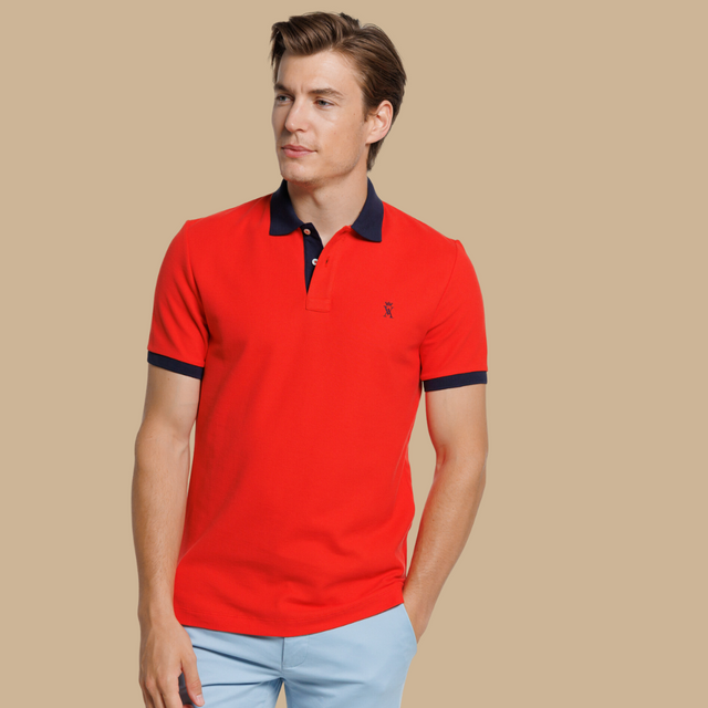 PERRY short-sleeved polo shirt in 100% Pima Cotton - Red - Image principale