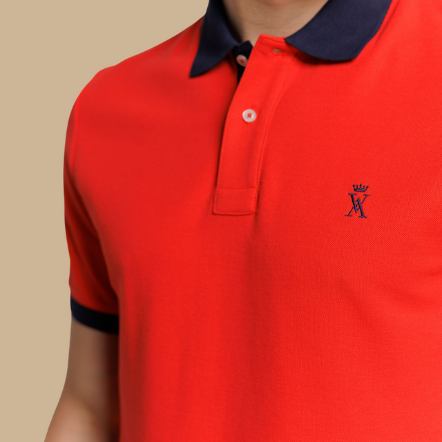 PERRY short-sleeved polo shirt in 100% Pima Cotton - Red - Image alternative