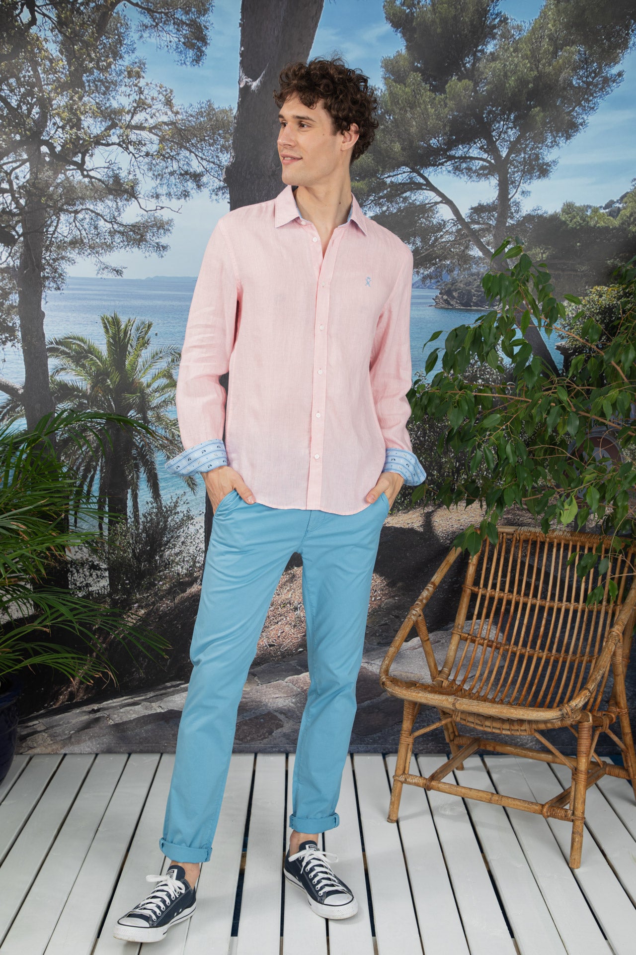 Chemise Slim l g re 100 Lin Uni homme Rose camargue Vicomte A