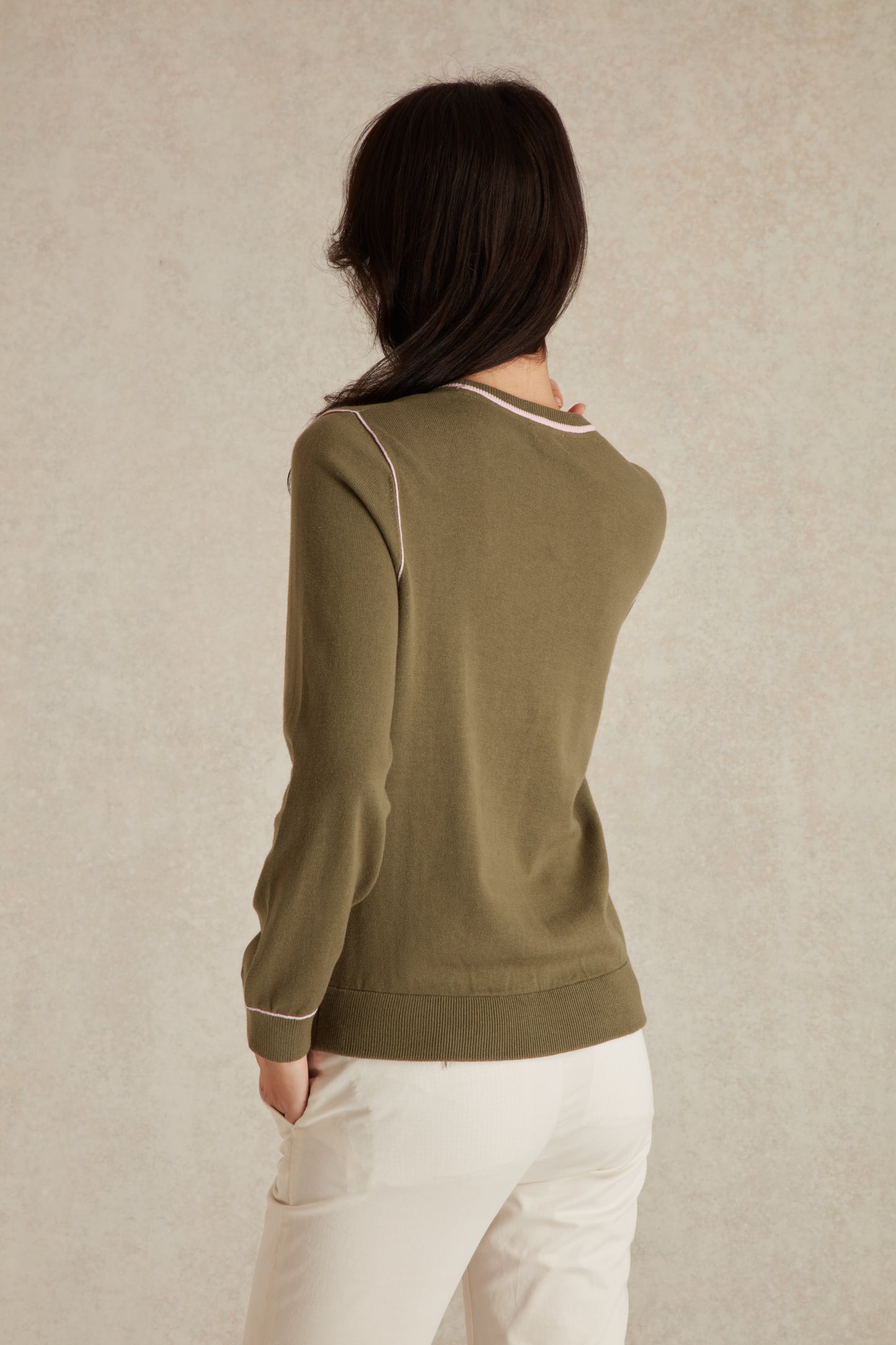 Pull Col Rond à Détails Contrasté