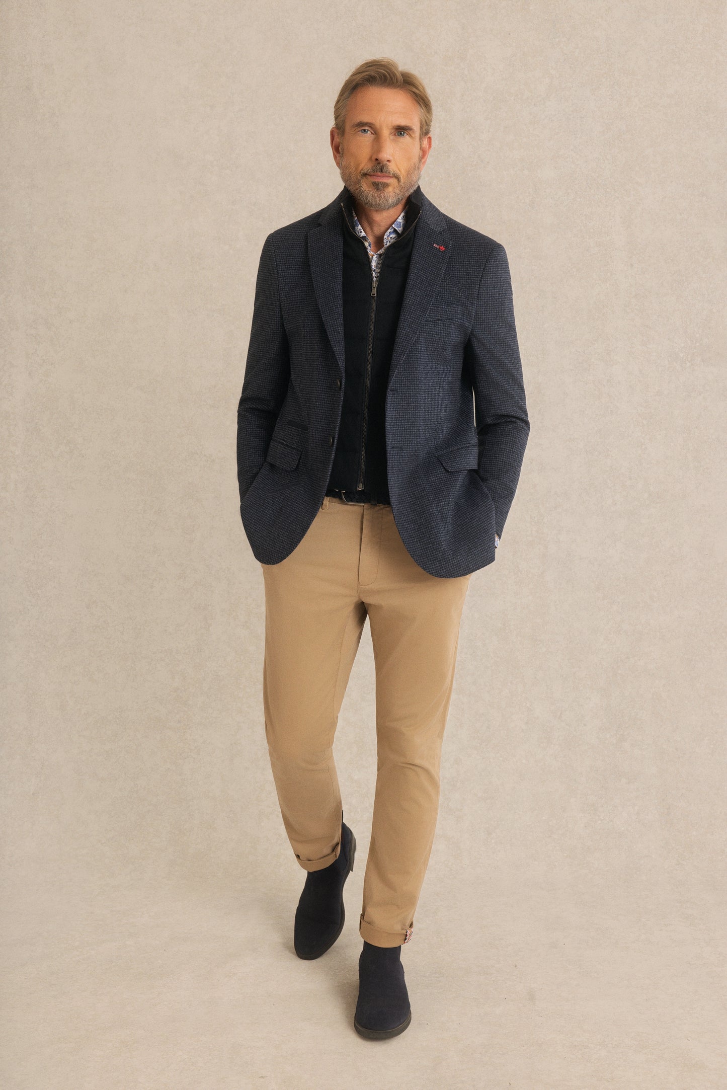 Blazer Ajusté à Motifs Carreaux avec Parmenture
