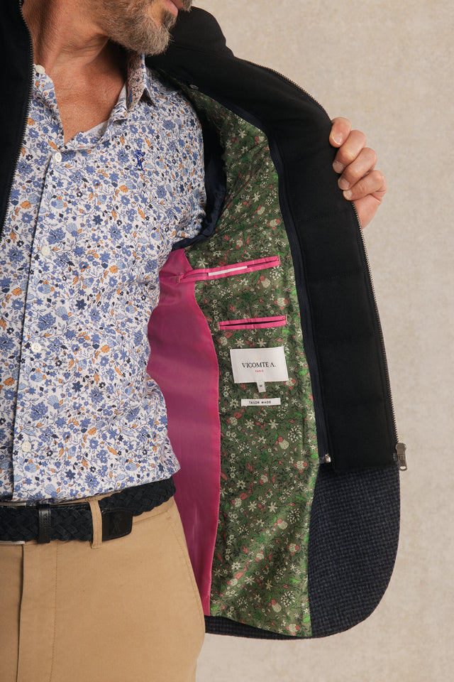 Blazer Ajusté à Motifs Carreaux avec Parmenture - Image principale
