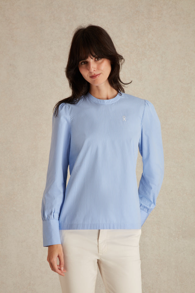 Chemise manches longues rubans effet cravate femme - Bleu Chemise manches longues rubans effet cravate femme - Bleu