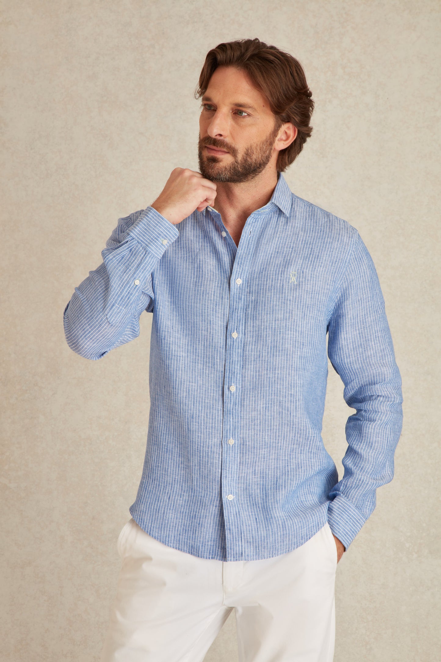 Chemise Slim en Lin à Rayures