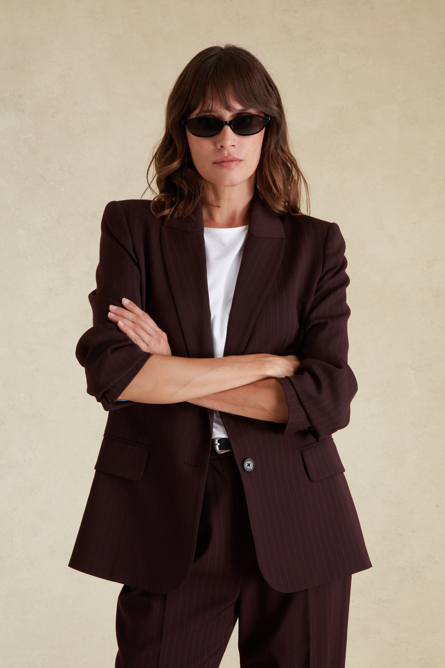 Blazer Droit à Fines Rayures