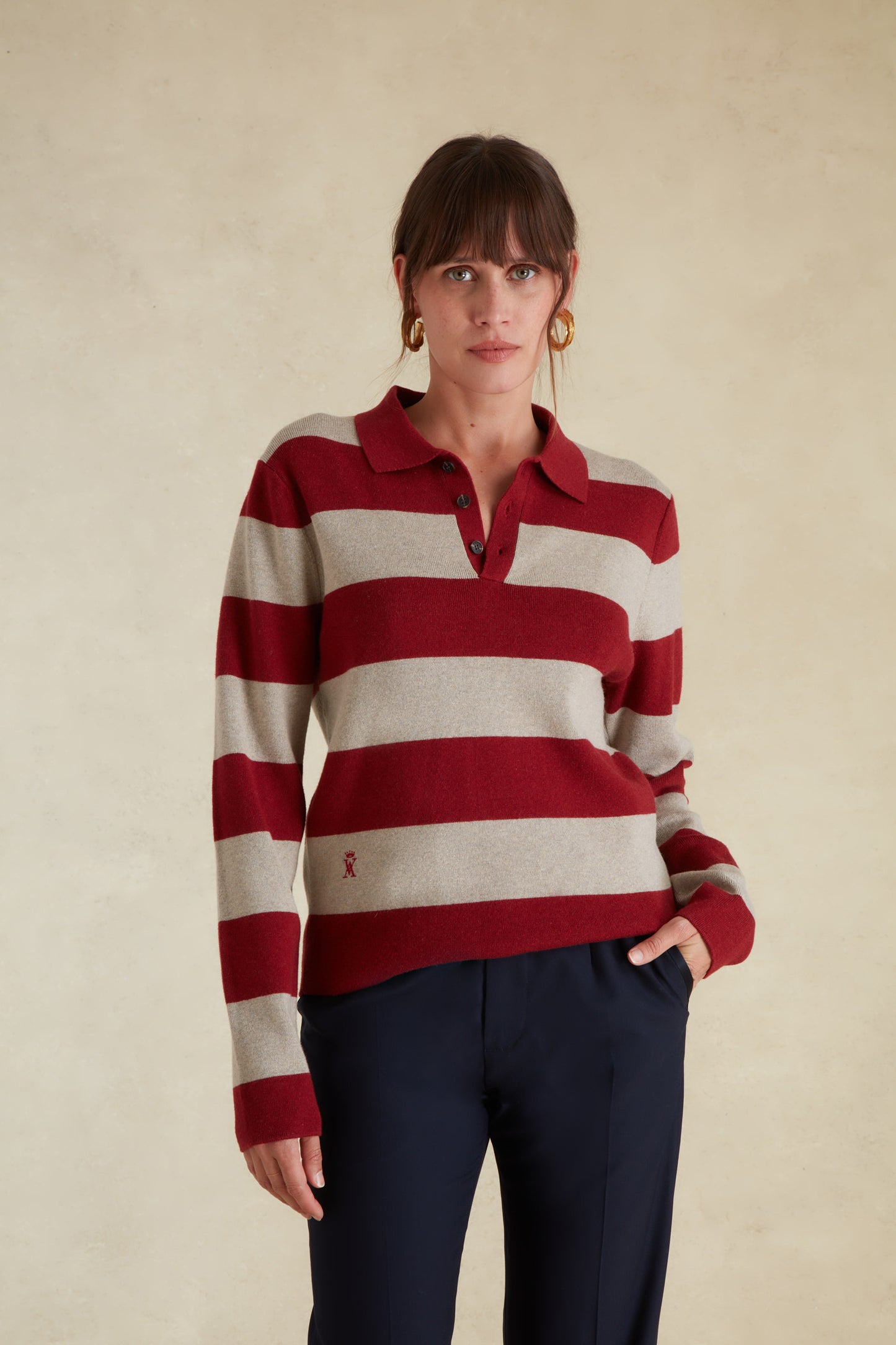 Pull Rayé à Col Polo