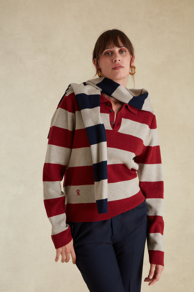 Pull Rayé à Col Polo - Image principale