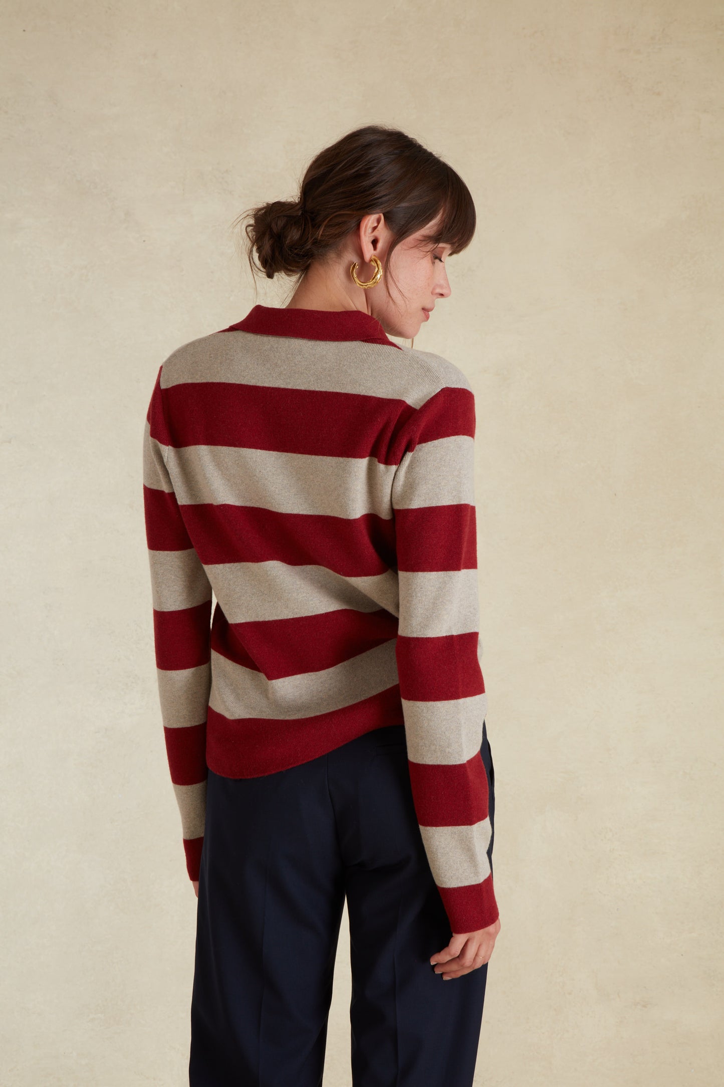 Pull Rayé à Col Polo