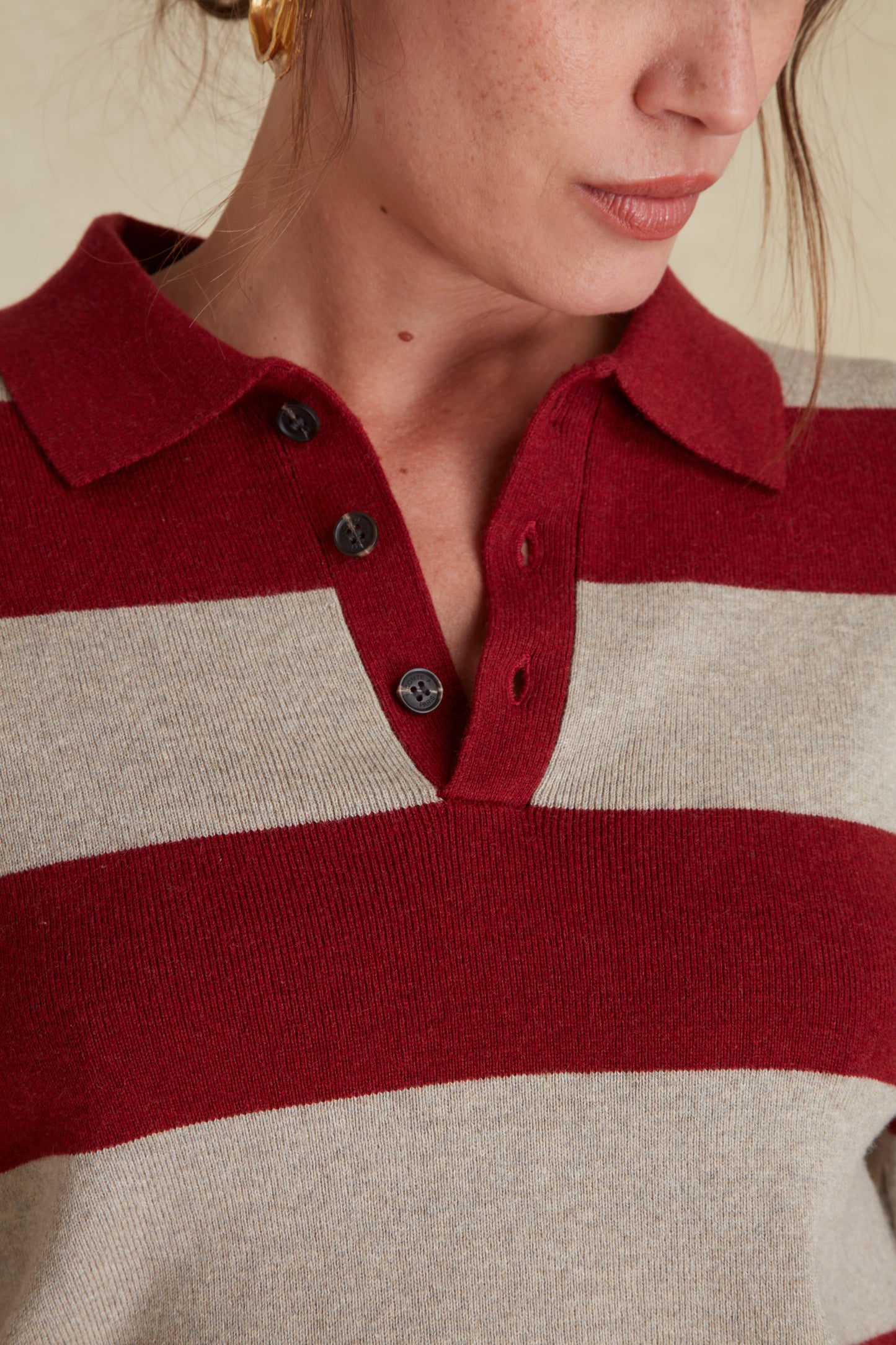Pull Rayé à Col Polo