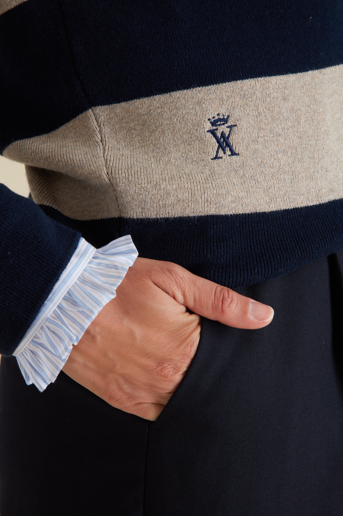 Pull Rayé à Col Polo