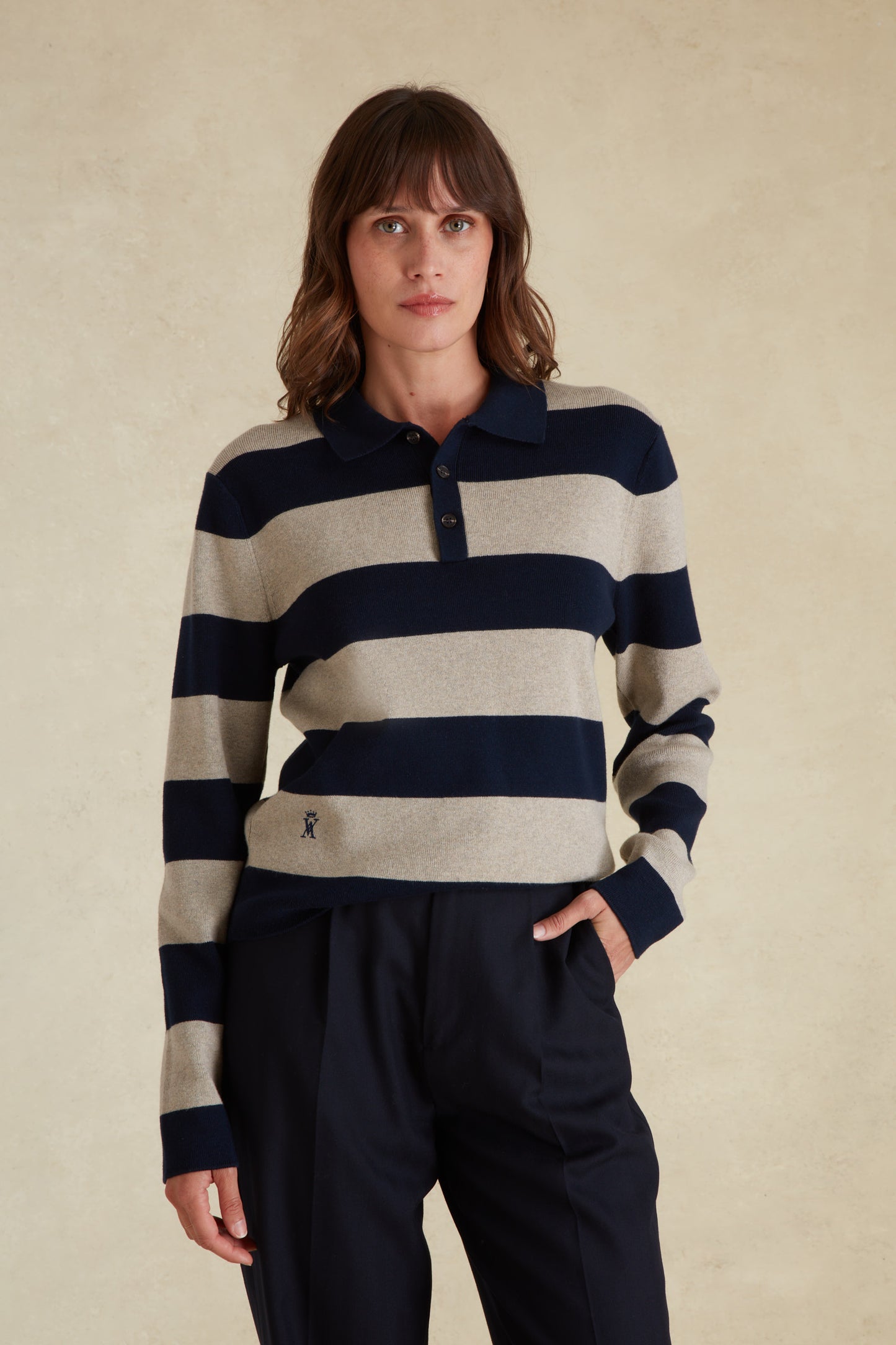 Pull Rayé à Col Polo