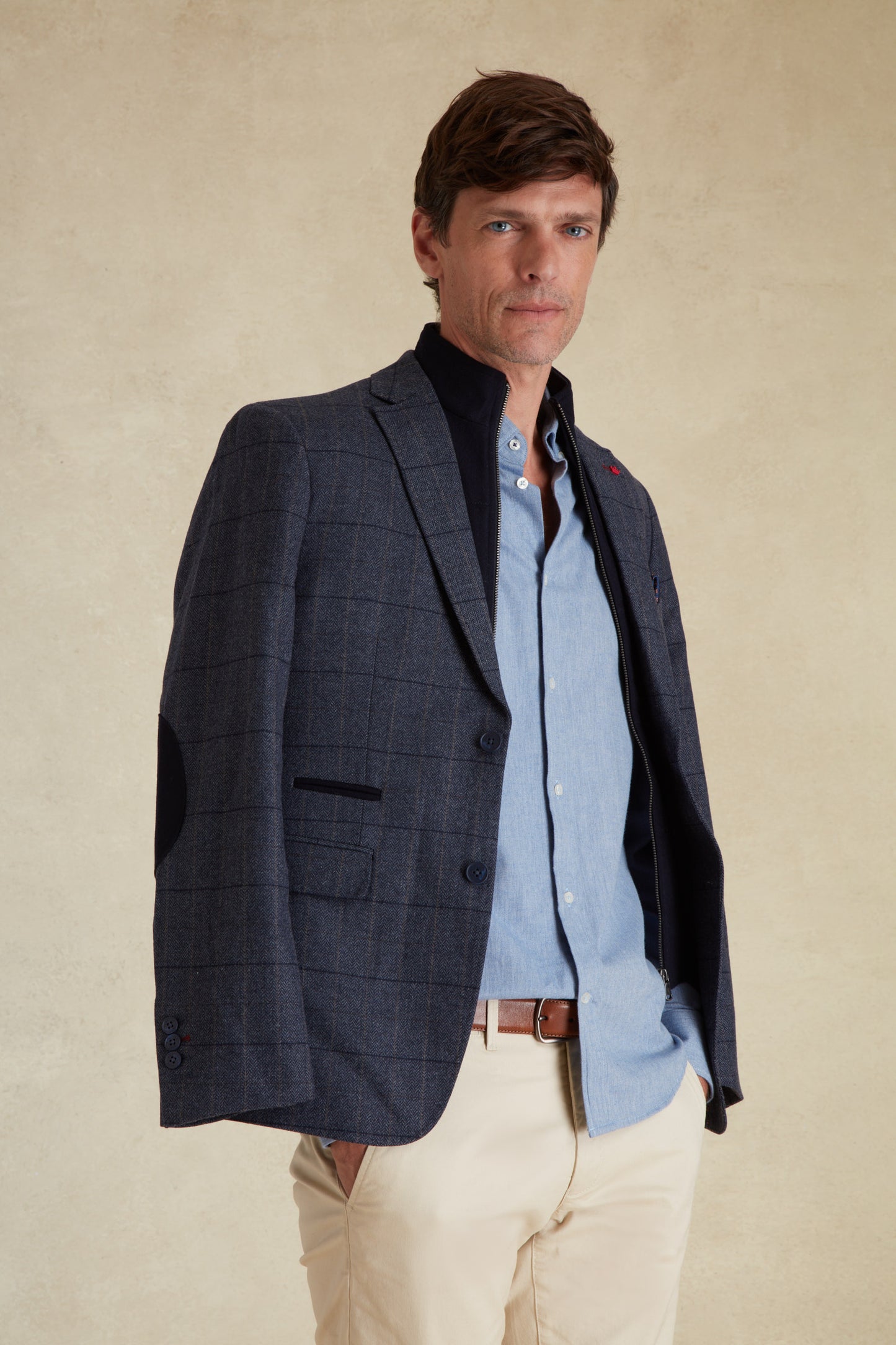 Blazer Ajusté à Motifs Carreaux avec Parmenture