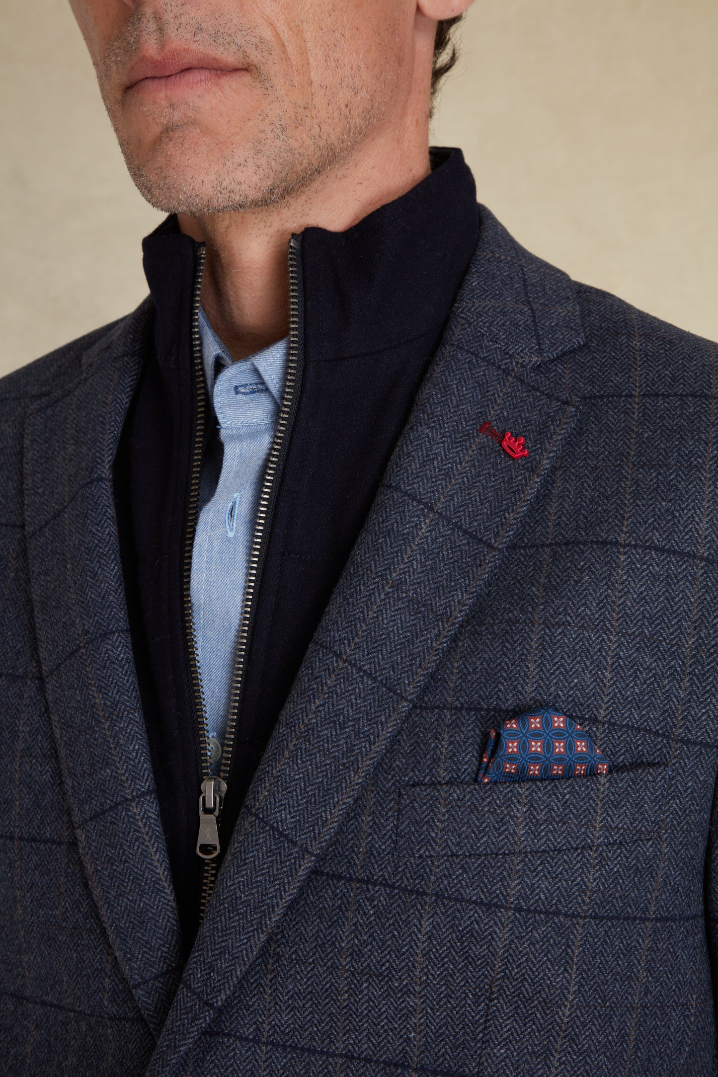 Blazer Ajusté à Motifs Carreaux avec Parmenture