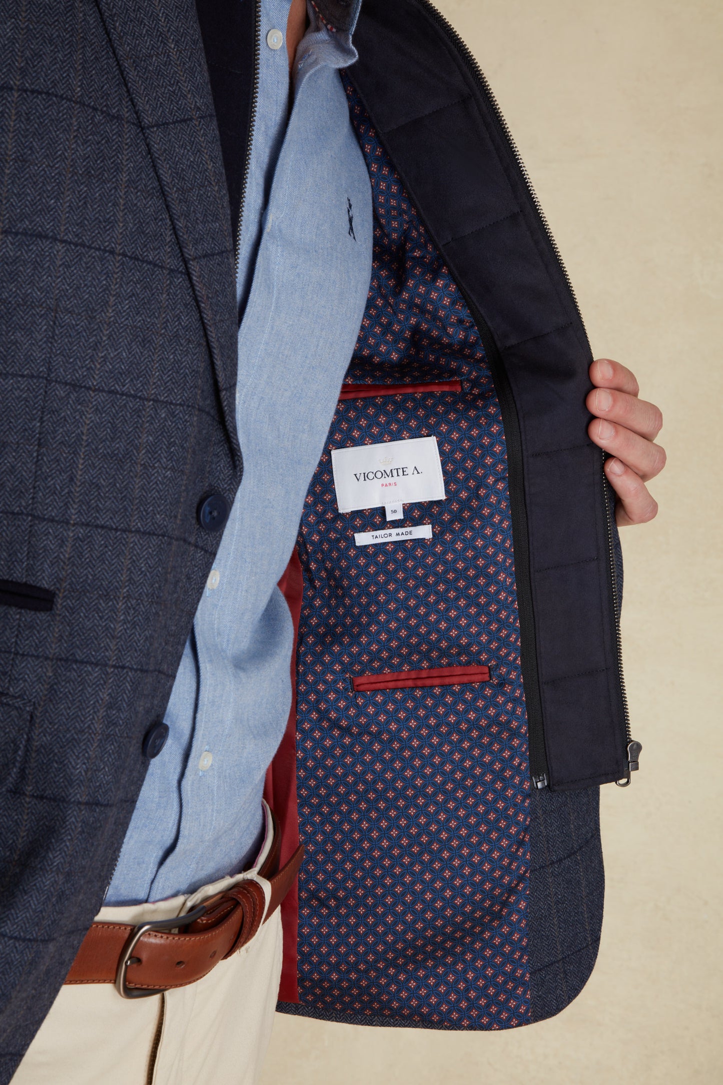 Blazer Ajusté à Motifs Carreaux avec Parmenture