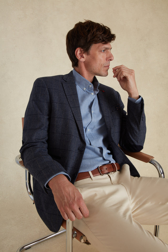 Blazer Ajusté à Motifs Carreaux avec Parmenture - Image principale