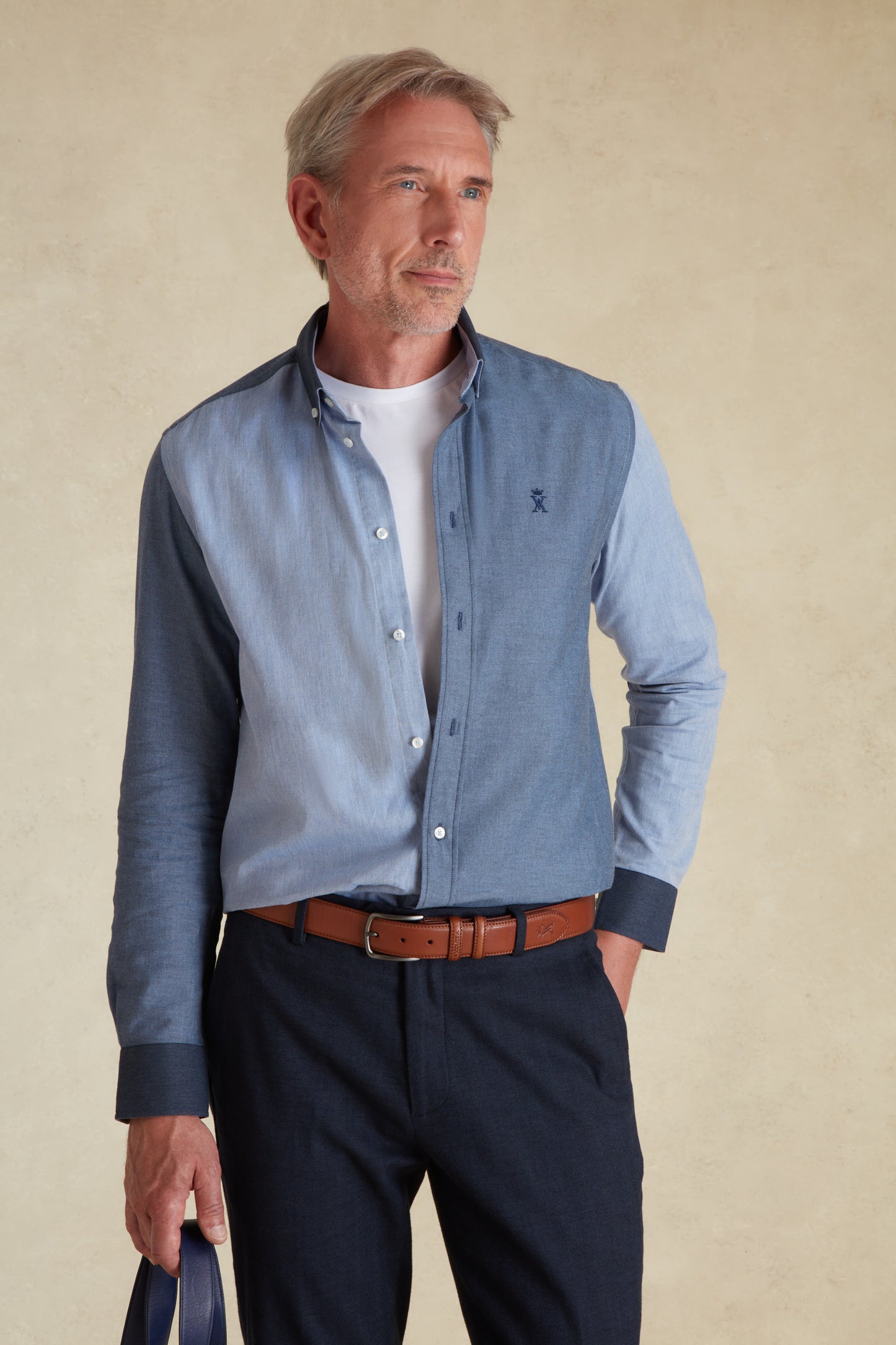 Chemise Regular à Détails Denim